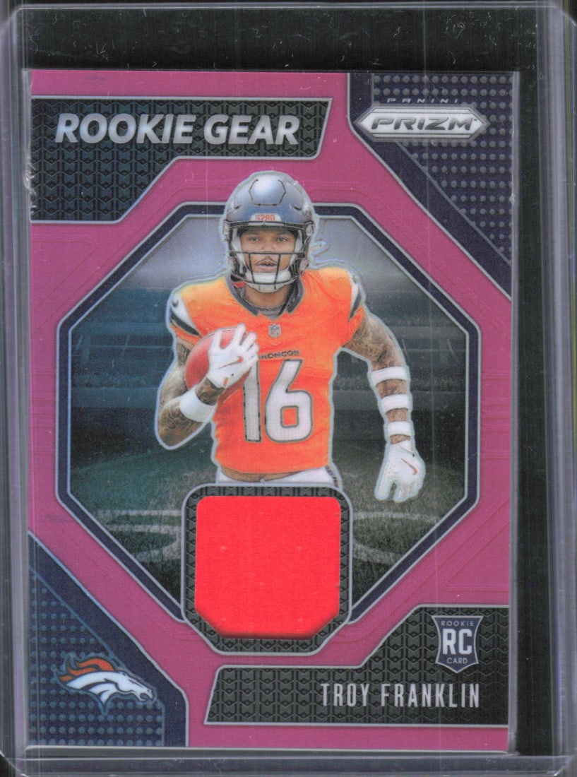 Troy Franklin Rookie Gear Patch Card 2024 Panini Pink Prizm #RG-TFN, Football Card, Denver Broncos (1 of 2)