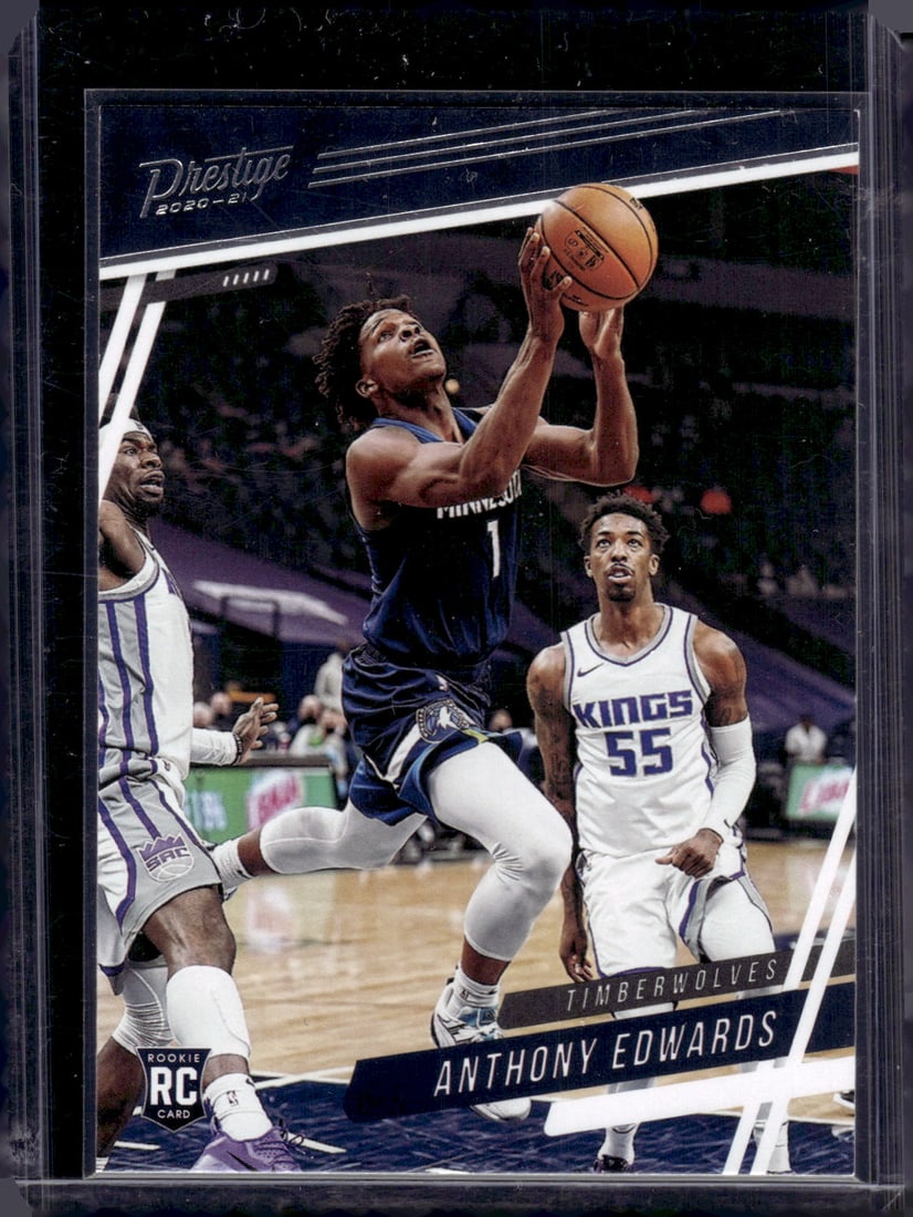 Anthony Edwards Rookie Card 2020-21 Panini Chronicles Prestige #58 Timberwolves: Panini Select, Prizm, Mosaic, Contenders, Revolution, Phoenix, NBA Hoops, Rookie NFL Sports Trading Cards, Silver, SP, SSP, Wave Prizms, Numbered Cards, Basketball sports Cards for Sale Near Me, NBA C
