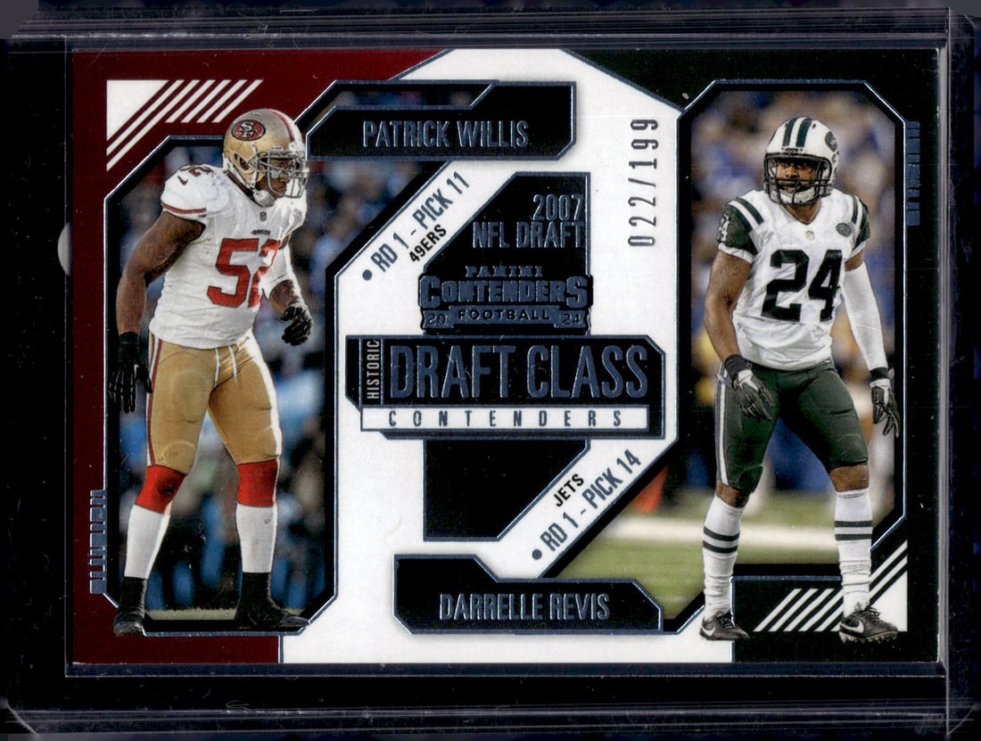 Patrick Willis/Darrelle Revis /199 2024 Panini Contenders #23: Panini Select, Prizm, Mosaic, Contenders, Zenith, Phoenix, Illusions, Absolute, Rookie NFL Sports Trading Cards, SP, SSP, Cards, Football Cards for Sale Near Me, Superbowl & Hall of Fame Player Cards,