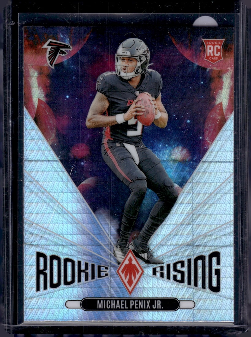 Michael Penix Jr. Rookie Rising Hyper 2024 Panini Phoenix #RR-MPJ Atlanta Falcons: Panini Select, Prizm, Mosaic, Contenders, Zenith, Phoenix, Illusions, Absolute, Rookie NFL Sports Trading Cards, SP, SSP, Cards, Football Cards for Sale Near Me, Superbowl & Hall of Fame Player Cards,
