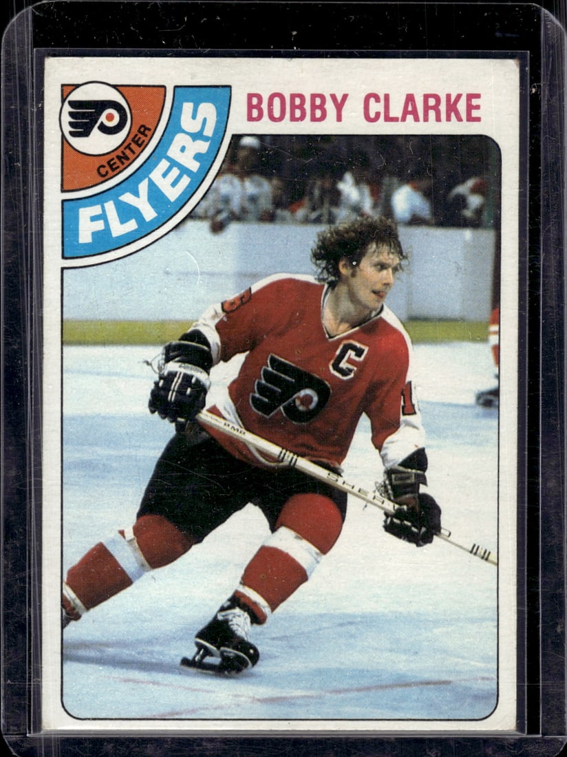 Bobby Clarke 1978-79 Topps #215 Philadelphia Flyers NHL: Topps Vintage NHL Hockey Trading & Sports Cards, Old Sports Cards for Sale Near Me, Stanley Cup & Hall of Fame Players, Valuable Auction Memorabilia Lots for Sale On Line