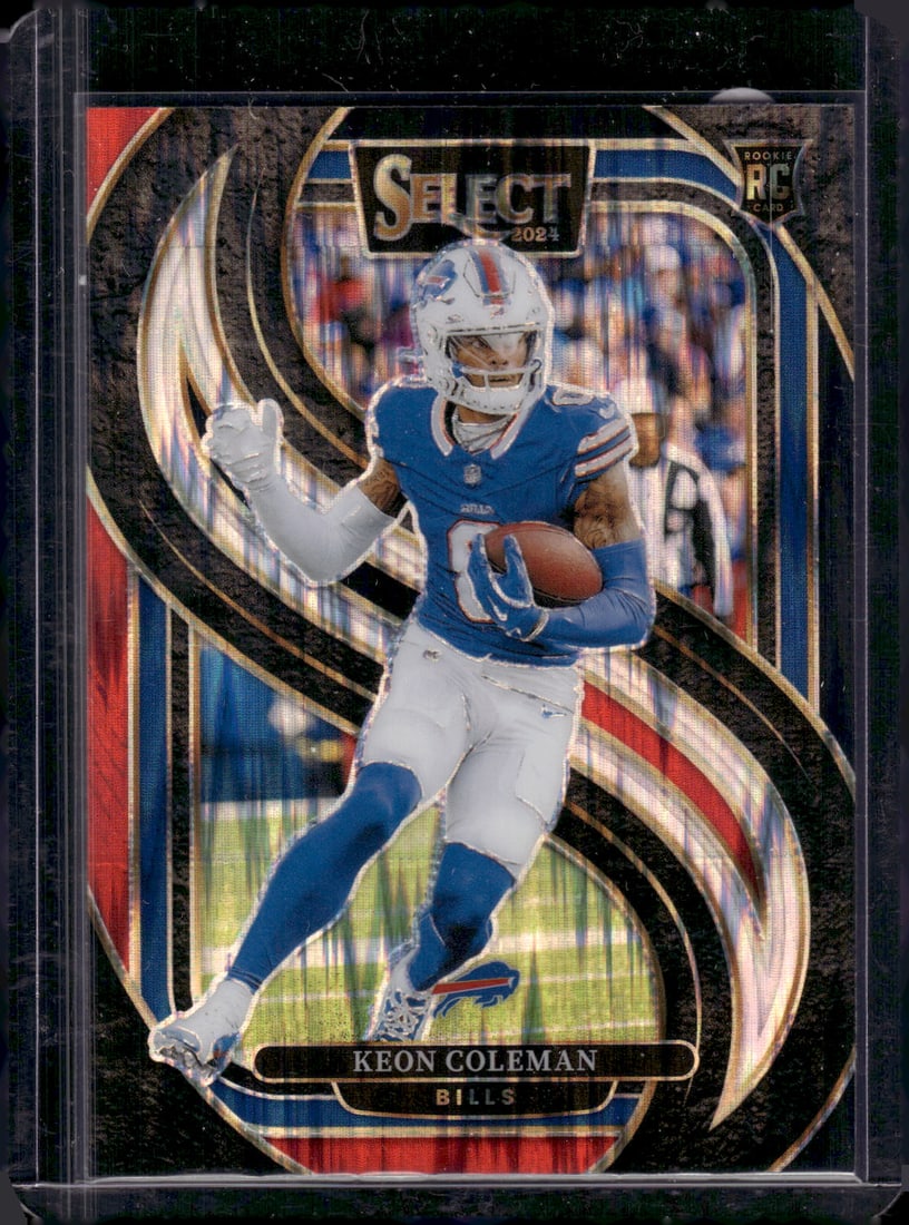 Keon Coleman Rookie Card Red/Black Shock Prizm 2024 Select #153 Buffalo Bills: Panini Select, Prizm, Mosaic, Contenders, Zenith, Phoenix, Illusions, Absolute, Rookie NFL Sports Trading Cards, SP, SSP, Cards, Football Cards for Sale Near Me, Superbowl & Hall of Fame Player Cards,