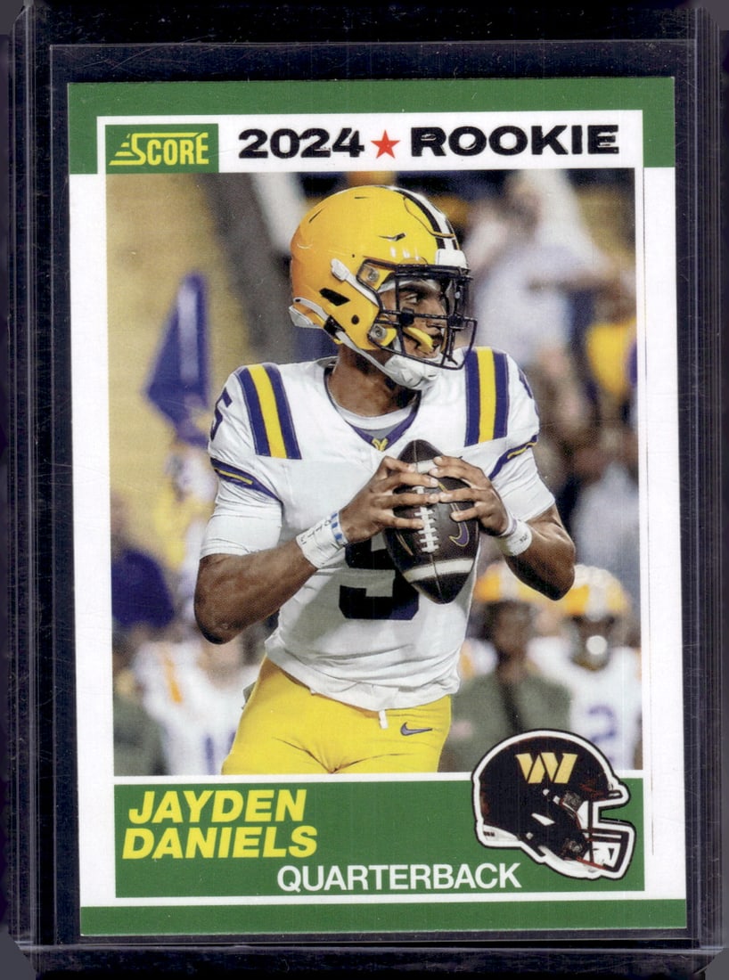 Jayden Daniels Rookie Card 2024 Panini Score #2 Washinton Commanders, LSU Tigers: Panini Select, Prizm, Mosaic, Contenders, Zenith, Phoenix, Illusions, Absolute, Rookie NFL Sports Trading Cards, SP, SSP, Cards, Football Cards for Sale Near Me, Superbowl & Hall of Fame Player Cards,
