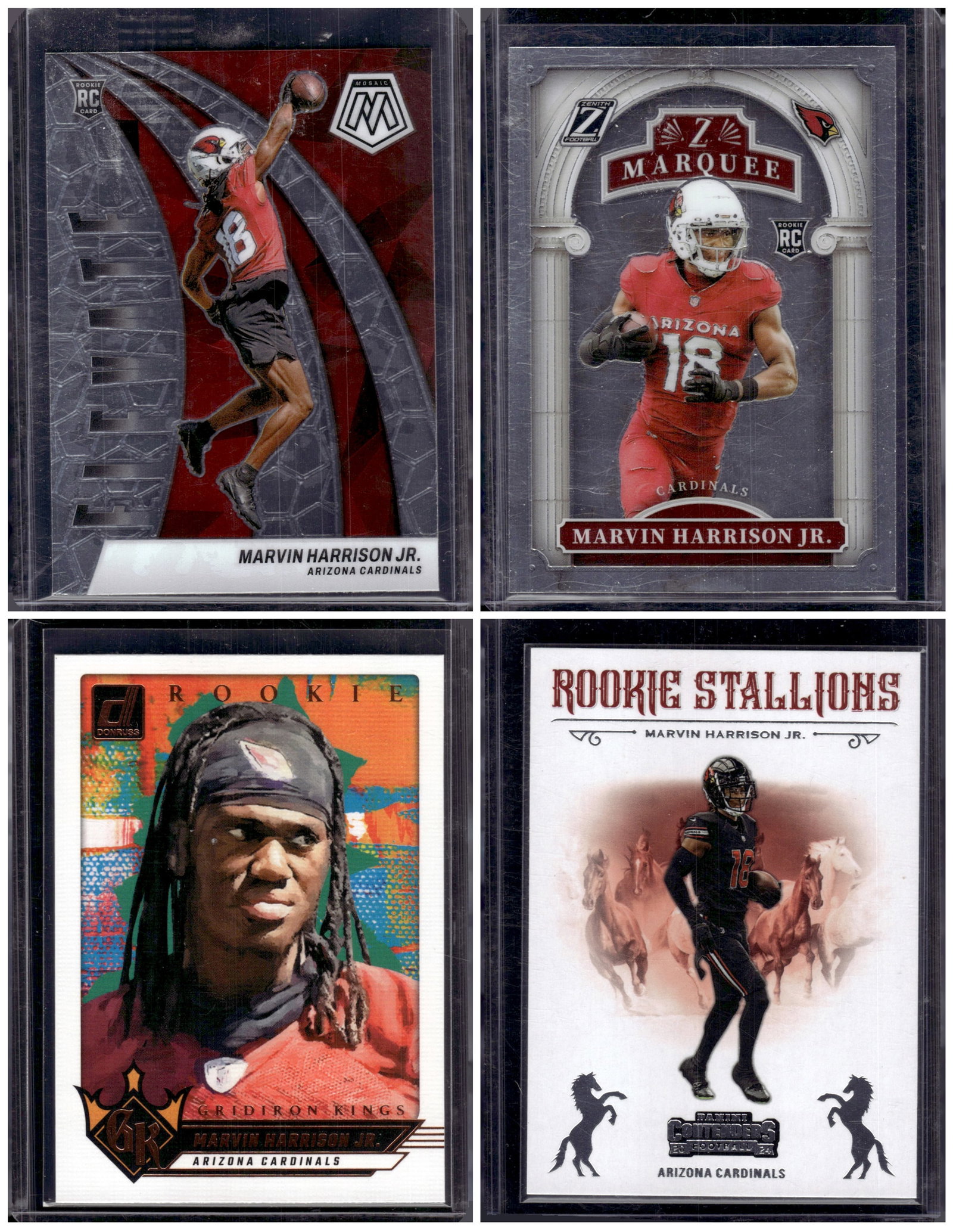 Lot of 4 Marvin Harrison Jr. Rookie Cards. All Panini, All Different, See Picutres: Panini Select, Prizm, Mosaic, Contenders, Zenith, Phoenix, Illusions, Absolute, Rookie NFL Sports Trading Cards, SP, SSP, Cards, Football Cards for Sale Near Me, Superbowl & Hall of Fame Player Cards,