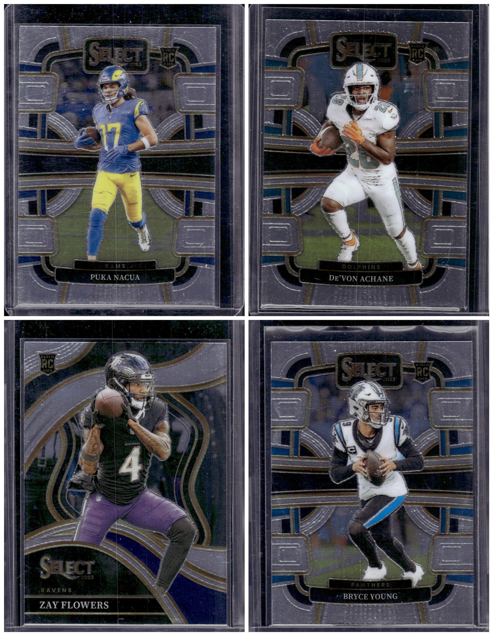 Lot of 4 2023 Panini Select NFL Rookie Cards. Puka Nacua, Zay Flowers, Bryce Young, De'Von Achane (1 of 1)