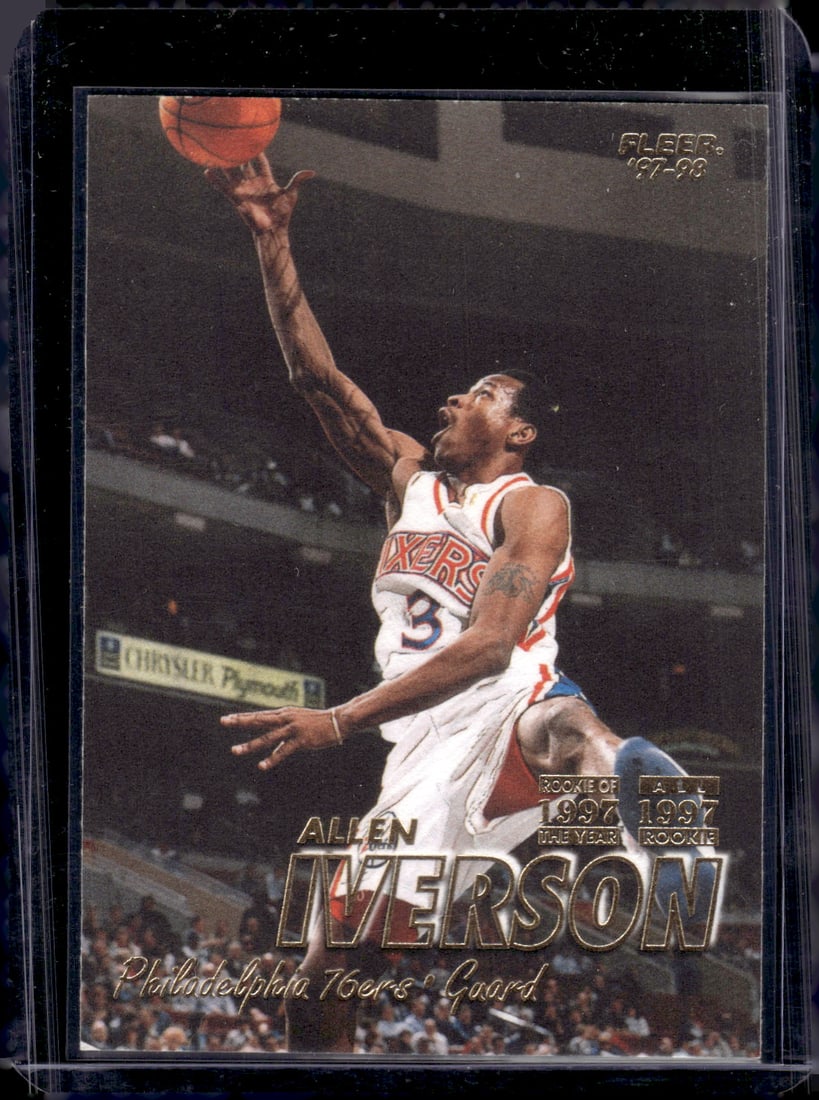 Allen Iverson 1997-98 Fleer Rookie of the Year #3 Sixers Basketball Card (1 of 2)