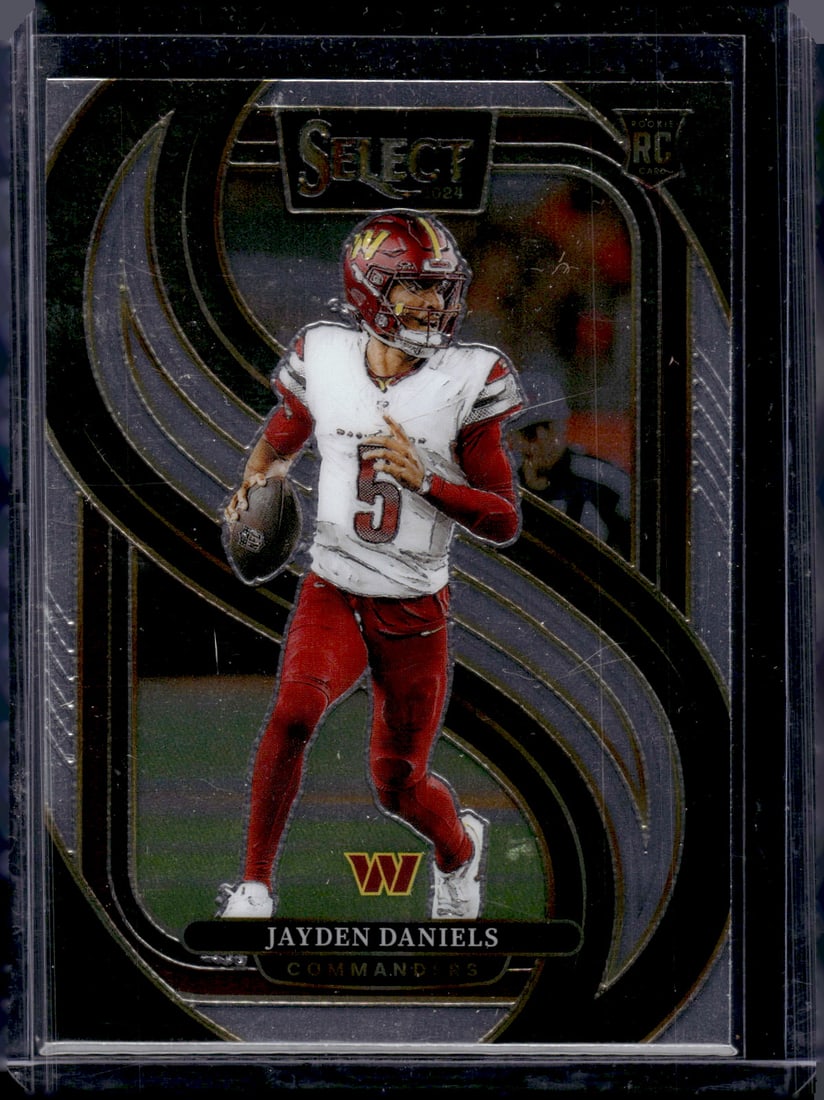Jayden Daniels Rookie Card Premier Level 2024 Panini Select #112 Commanders: Panini Select, Prizm, Mosaic, Contenders, Zenith, Phoenix, Illusions, Absolute, Rookie NFL Sports Trading Cards, SP, SSP, Cards, Football Cards for Sale Near Me, Superbowl & Hall of Fame Player Cards,
