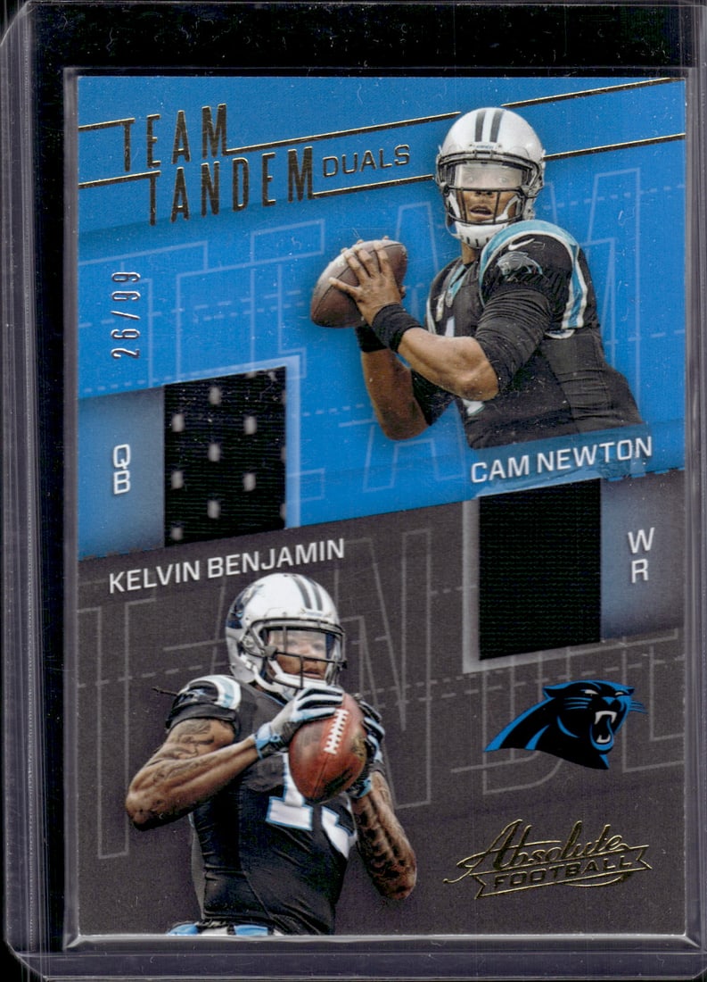 Cam Newton Kelvin Bejamin Dual Patch /99 2017 Panini Absolute #17 Carolina Panthers (1 of 2)