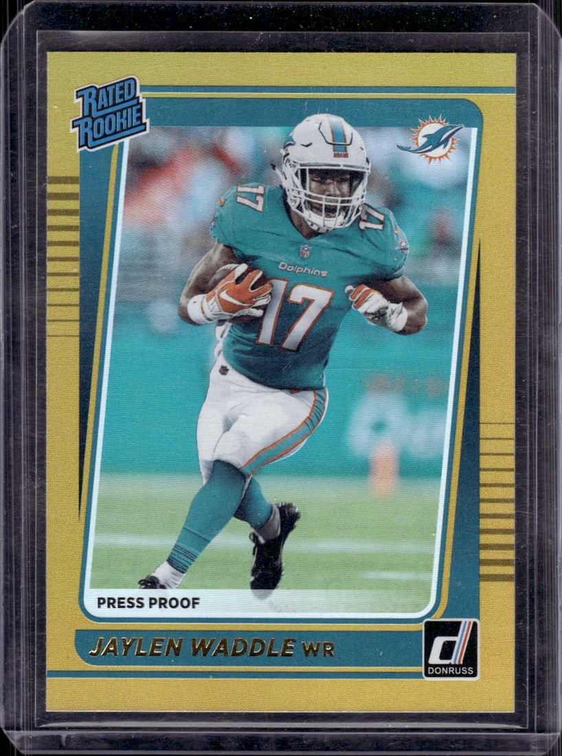 Jaylen Waddle Rookie Card Gold Press Proof 2021 Donruss #263 Miami Dolphins (1 of 2)