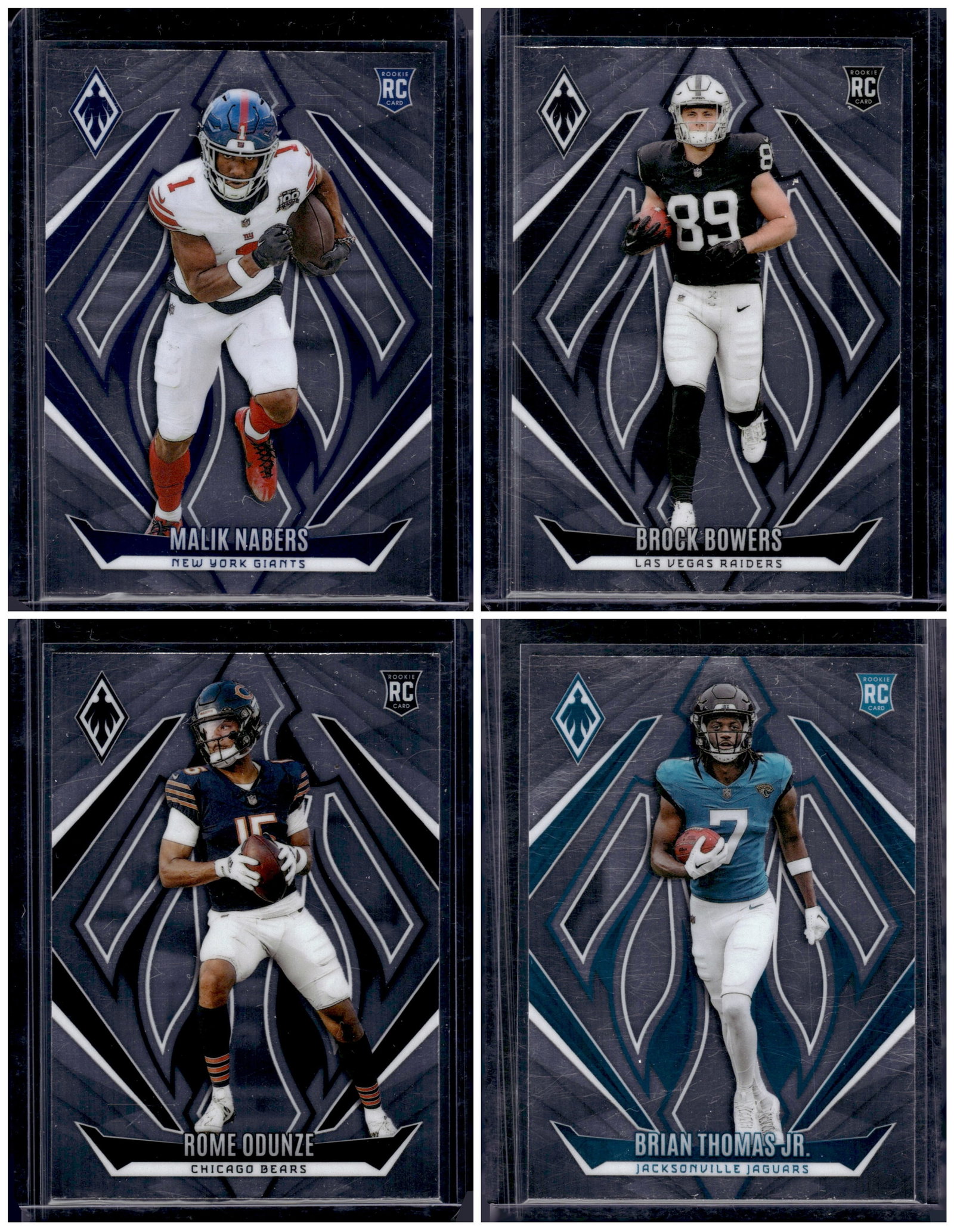 Lot of 4 2024 Panini Phoenix NFL Rookie Cards. Nabers, Bowers, Odunze, Thomas Jr.: Panini Select, Prizm, Mosaic, Contenders, Zenith, Phoenix, Illusions, Absolute, Rookie NFL Sports Trading Cards, SP, SSP, Cards, Football Cards for Sale Near Me, Superbowl & Hall of Fame Player Cards,