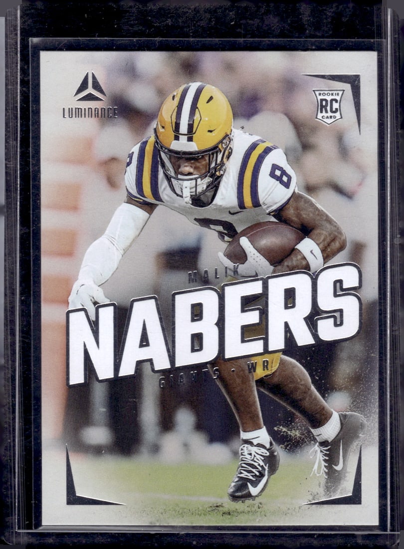 Malik Nabers Rookie Card 2024 Panini Luminance #109 LSU Tigers, Giants: Panini Select, Prizm, Mosaic, Contenders, Zenith, Phoenix, Illusions, Absolute, Rookie NFL Sports Trading Cards, SP, SSP, Cards, Football Cards for Sale Near Me, Superbowl & Hall of Fame Player Cards,
