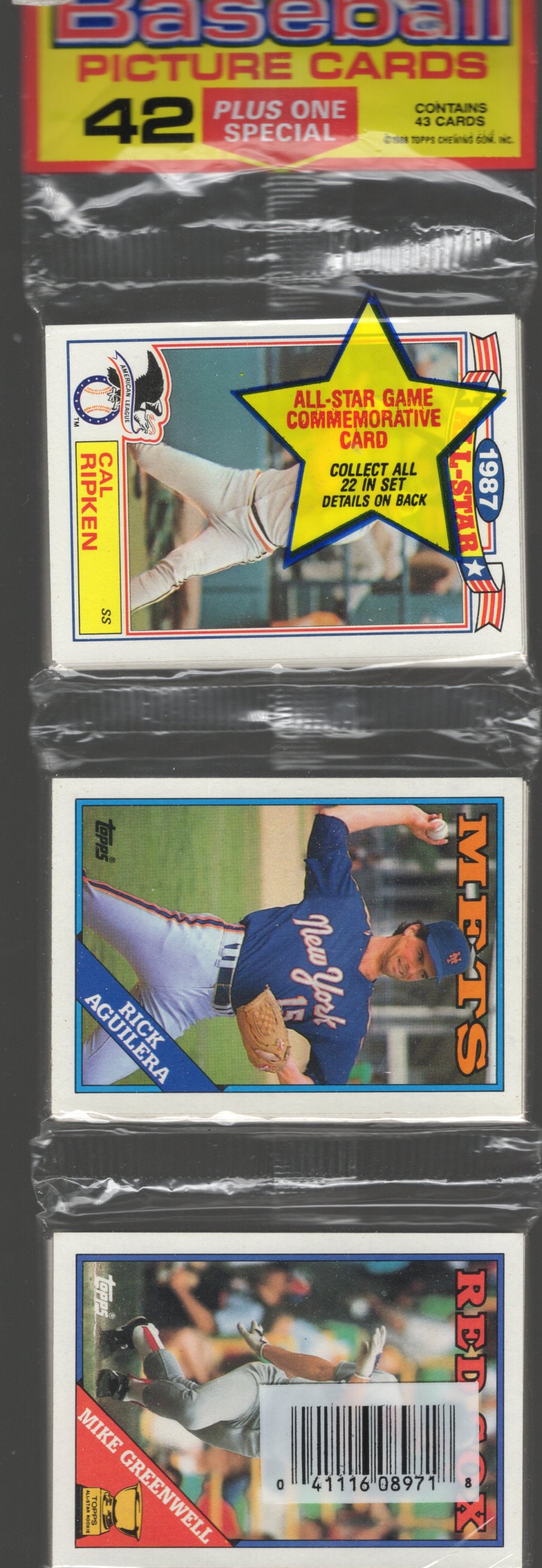1988 Topps Baseball Cards Hanger Rack Pack - 42 Sports Cards Plus 1 Special Card You Receive the (1 of 2)