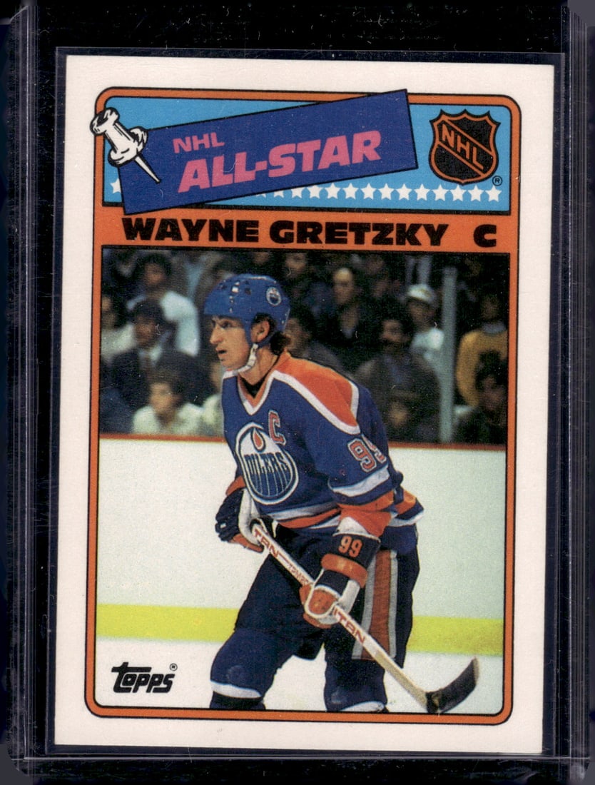 Wayne Gretzky 1988-89 Topps Sticker #8 Edmonton Oilers: Topps Vintage NHL Hockey Trading & Sports Cards, Old Sports Cards for Sale Near Me, Stanley Cup & Hall of Fame Players, Valuable Auction Memorabilia Lots for Sale On Line