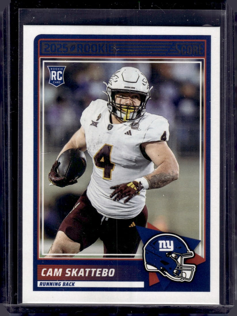 Cam Skattebo Rookie Card 2025 Panini Score #1 Arizona State, New York Giants: Panini Select, Prizm, Mosaic, Contenders, Zenith, Phoenix, Illusions, Absolute, Rookie NFL Sports Trading Cards, SP, SSP, Cards, Football Cards for Sale Near Me, Superbowl & Hall of Fame Player Cards,