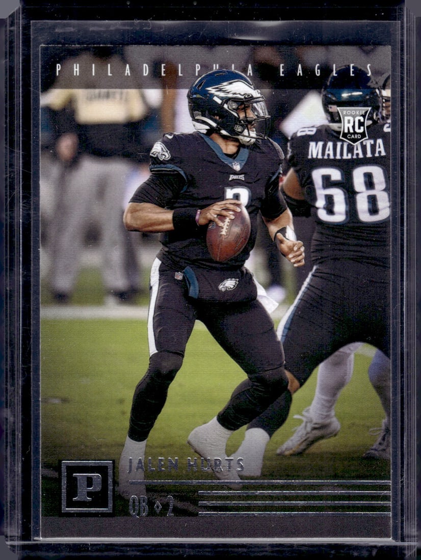 Jalen Hurts Rookie Card 2020 Panini Chronicles Panini #PA-5 Philadelphia Eagles: Panini Select, Prizm, Mosaic, Contenders, Zenith, Phoenix, Illusions, Absolute, Rookie NFL Sports Trading Cards, SP, SSP, Cards, Football Cards for Sale Near Me, Superbowl & Hall of Fame Player Cards,