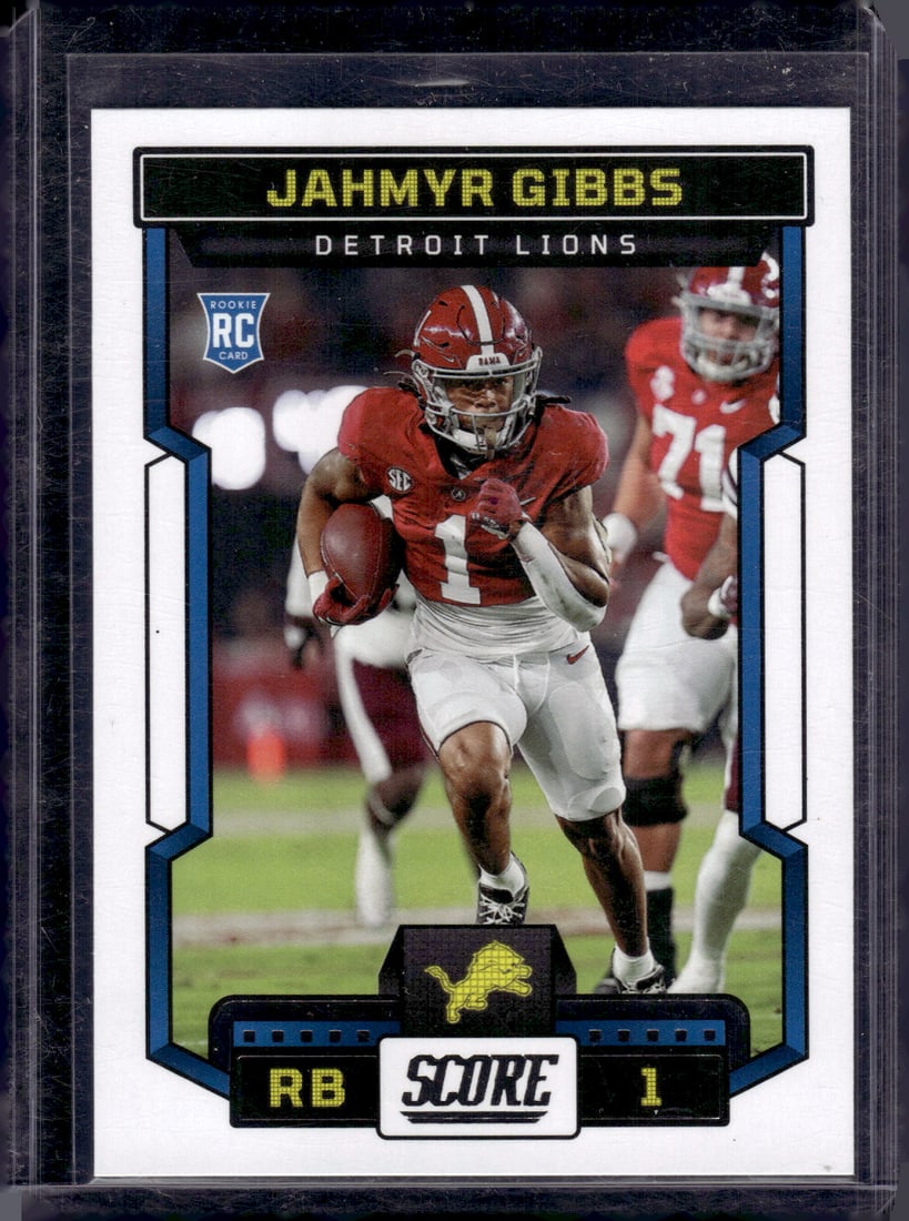 Jahmyr Gibbs Rookie Card 2023 Panini Score #316 Detroit Lions: Panini Select, Prizm, Mosaic, Contenders, Zenith, Phoenix, Illusions, Absolute, Rookie NFL Sports Trading Cards, SP, SSP, Cards, Football Cards for Sale Near Me, Superbowl & Hall of Fame Player Cards,