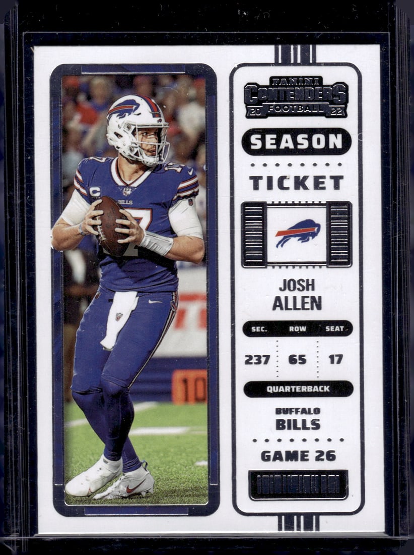 Josh Allen Season Ticket 2022 Panini Contenders #11 Buffalo Bills: Panini Select, Prizm, Mosaic, Contenders, Zenith, Phoenix, Illusions, Absolute, Rookie NFL Sports Trading Cards, SP, SSP, Cards, Football Cards for Sale Near Me, Superbowl & Hall of Fame Player Cards,