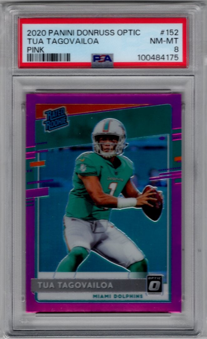 Tua Tagovailoa Rookie Card Pink Prizm 2020 Donruss Optic #152 PSA 8 Miami Dolphins (1 of 2)