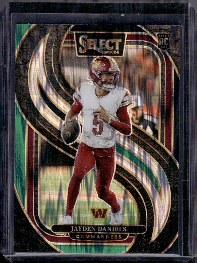 Jayden Daniels Rookie Card Green/Black Shock Prizm 2024 Select #112 Commanders: Panini Select, Prizm, Mosaic, Contenders, Zenith, Phoenix, Illusions, Absolute, Rookie NFL Sports Trading Cards, SP, SSP, Cards, Football Cards for Sale Near Me, Superbowl & Hall of Fame Player Cards,