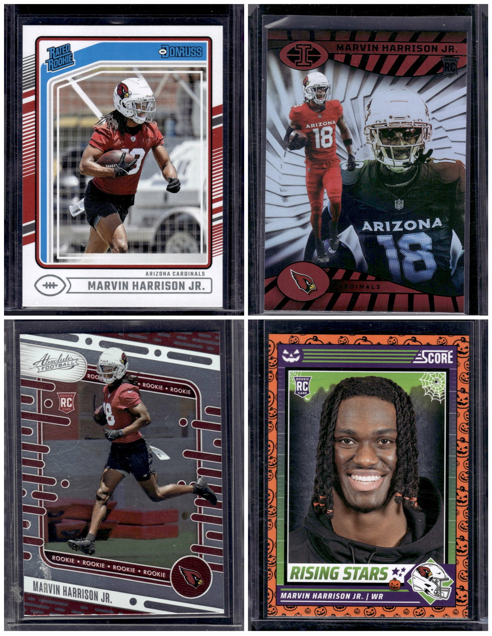 Lot of 4 Marvin Harrison Jr. Rookie Cards. All Panini, All Different. See Pictures: Panini Select, Prizm, Mosaic, Contenders, Zenith, Phoenix, Illusions, Absolute, Rookie NFL Sports Trading Cards, SP, SSP, Cards, Football Cards for Sale Near Me, Superbowl & Hall of Fame Player Cards,