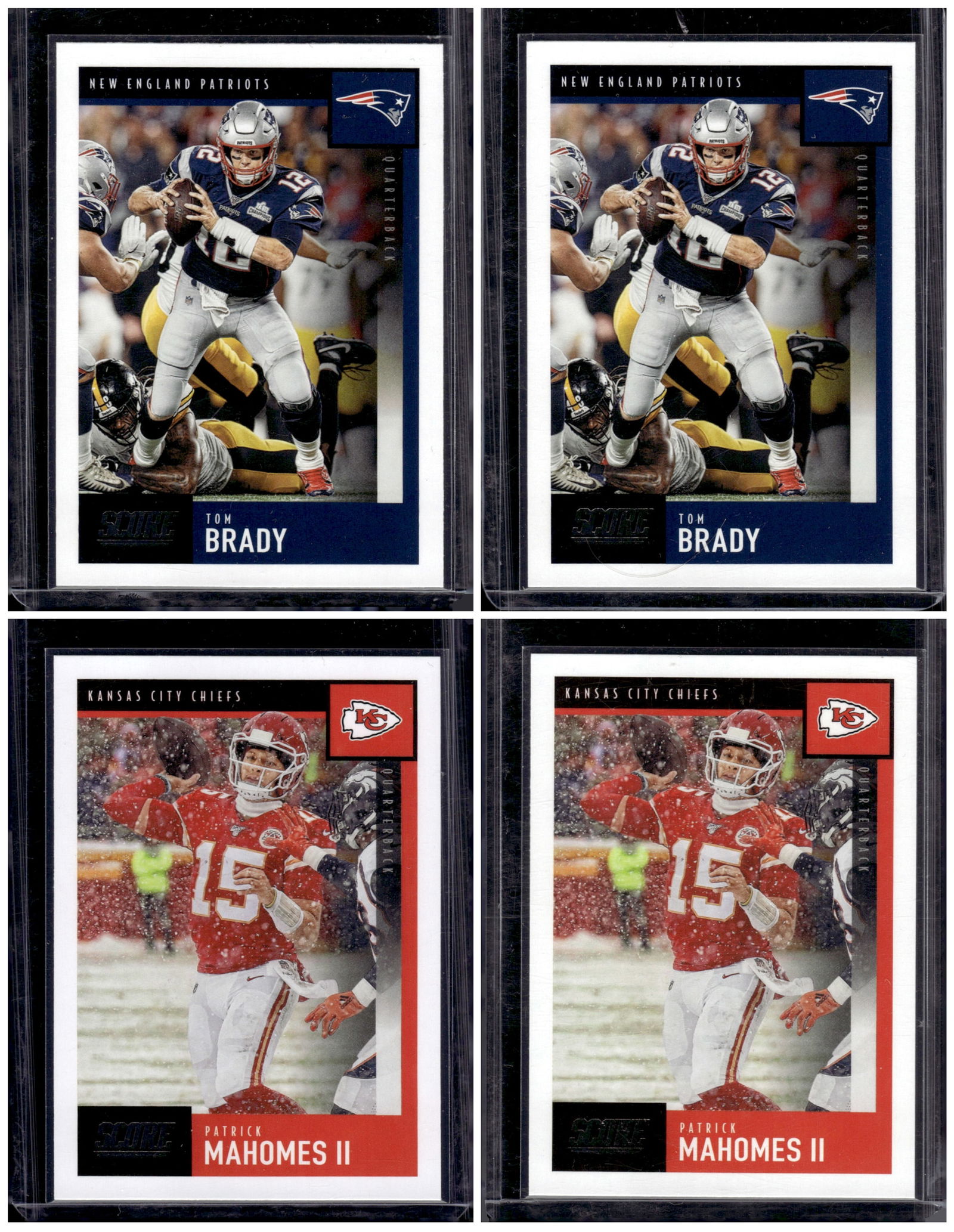 Lot of 4 2020 Panini Score Cards. 2 Tom Brady & 2 Patrick Mahomes (1 of 1)
