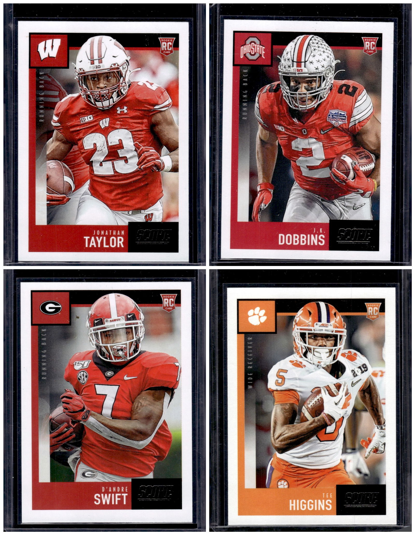 Lot of 4 2020 Panini Score NFL Rookies. Jonathan Taylor, JK Dobbins, D'Andre Swift, Tee Higgins (1 of 1)