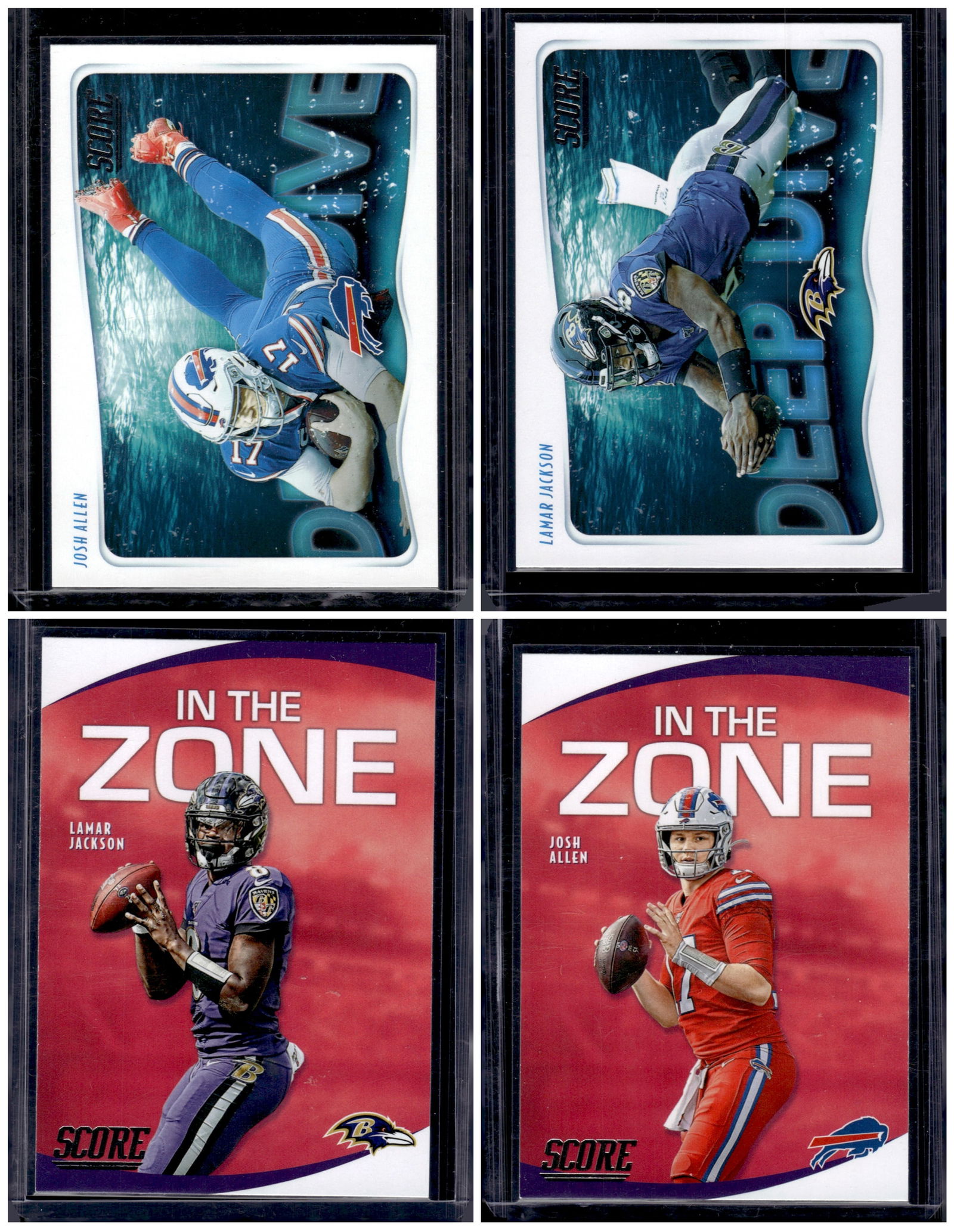 Lot of 4 2020 Panini Score NFL Inserts. 2 Josh Allen & 2 Lamar Jackson (1 of 1)