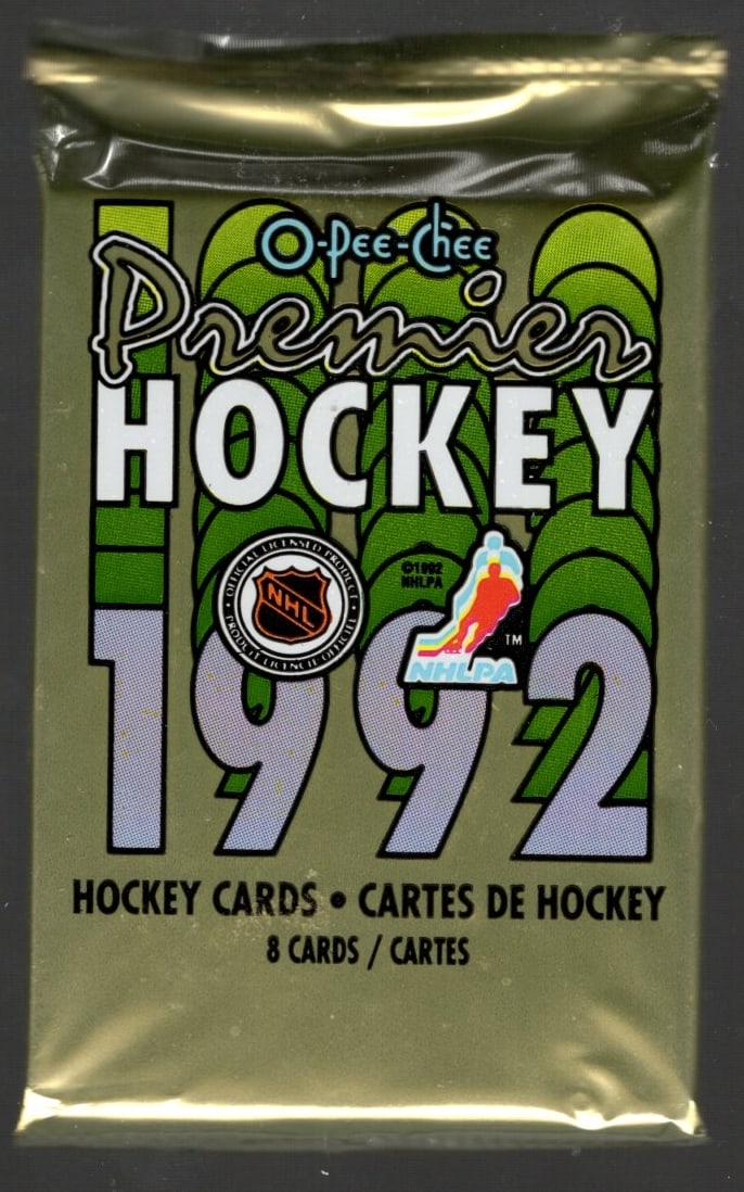 1992 O Pee Chee Premier Hockey Card Retail Box Pack - Wayne Gretzky: Vintage O Pee Chee Hockey NHL Trading & Sports Cards, Old Sports Cards for Sale Near Me, Wayne Gretzky, Mario Lemieux, Jaromir Jagr, Valuable Auction Memorabilia Lots for Sale Near Me, Stanley Cup & H