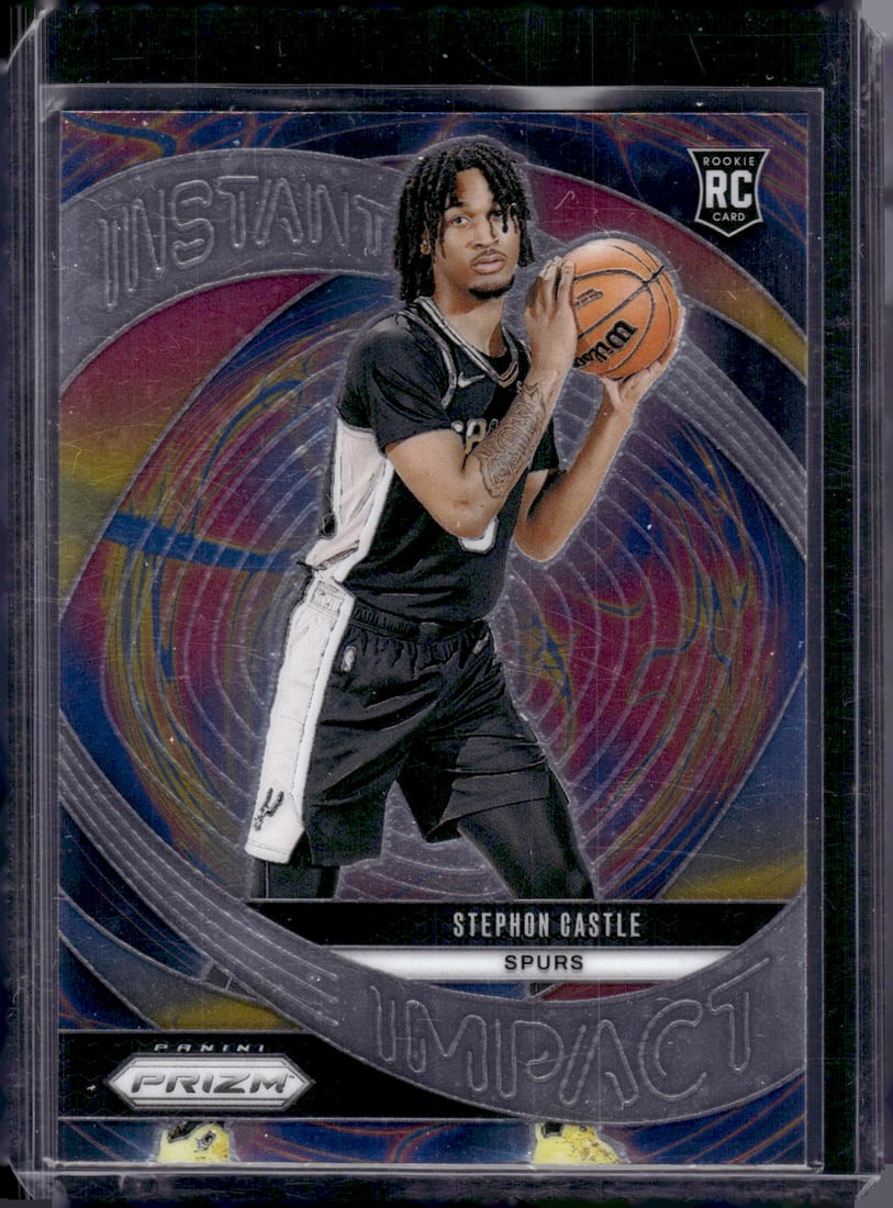 Stephon Castle Rookie Card Instant Impact 2024-25 Panini Prizm #4 San Antonio Spurs: Panini Select, Prizm, Mosaic, Contenders, Revolution, Phoenix, NBA Hoops, Rookie NFL Sports Trading Cards, Silver, SP, SSP, Wave Prizms, Numbered Cards, Basketball sports Cards for Sale Near Me, NBA C