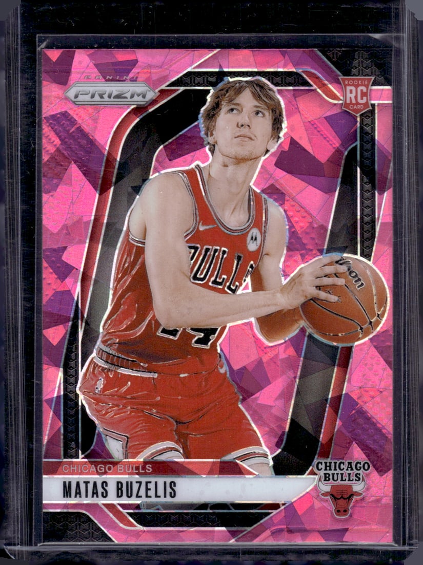 Matas Buzelis Rookie Card Pink Cracked Ice 2024-25 Panini Prizm #252 Chicago Bulls: Panini Select, Prizm, Mosaic, Contenders, Revolution, Phoenix, NBA Hoops, Rookie NFL Sports Trading Cards, Silver, SP, SSP, Wave Prizms, Numbered Cards, Basketball sports Cards for Sale Near Me, NBA C