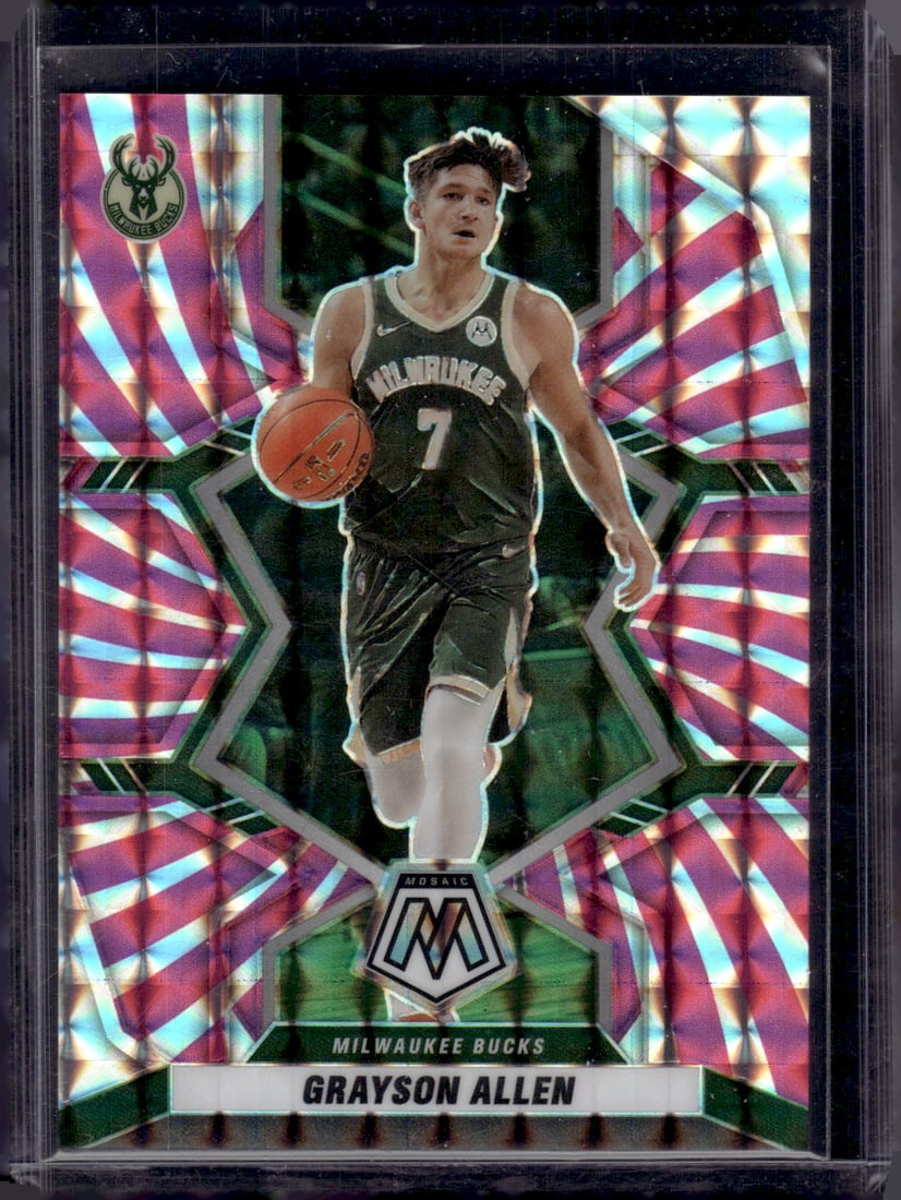 Grayson Allen Pink Swirl /11 2021-22 Panini Mosaic #105 Bucks, Suns: Panini Select, Prizm, Mosaic, Contenders, Revolution, Phoenix, NBA Hoops, Rookie NFL Sports Trading Cards, Silver, SP, SSP, Wave Prizms, Numbered Cards, Basketball sports Cards for Sale Near Me, NBA C