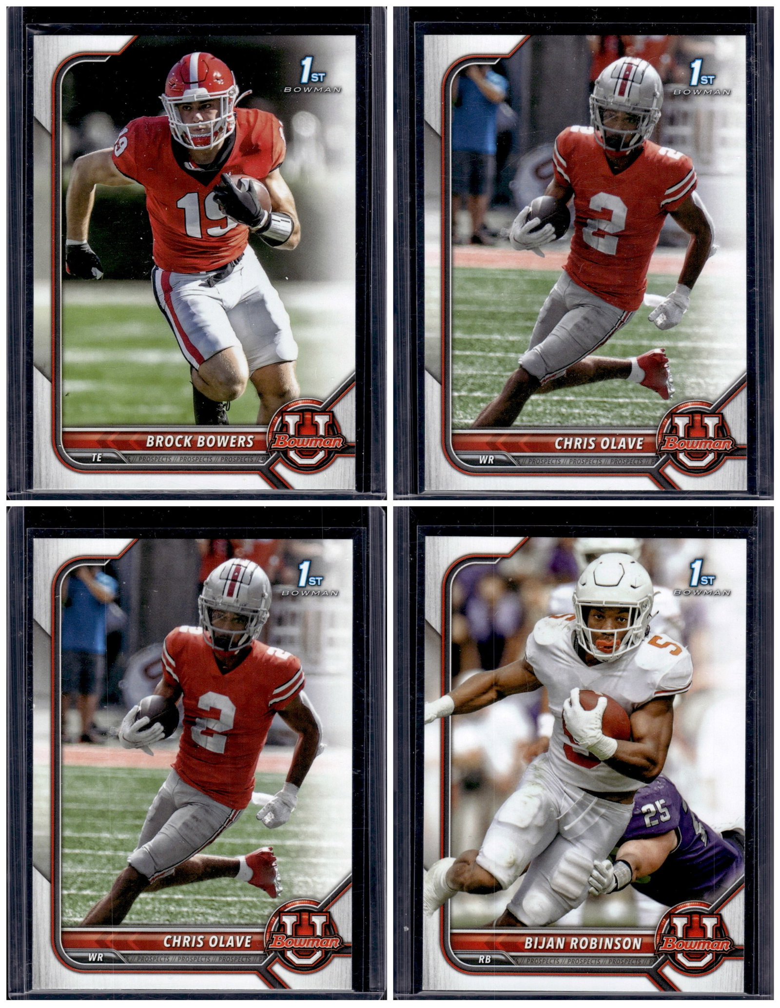 Lot of 4 2022 Bowman U Football 1st Bowmans. Bijan Robinson, Brock Bowers, Olave 2x: Bowman U Chrome Football NFL Trading & Sports Cards, Sports Cards for Sale Near Me, Prospect, 1st Bowman, Super Bowl & Hall of Fame Players, Auction Memorabilia Lots For Sale Near Me