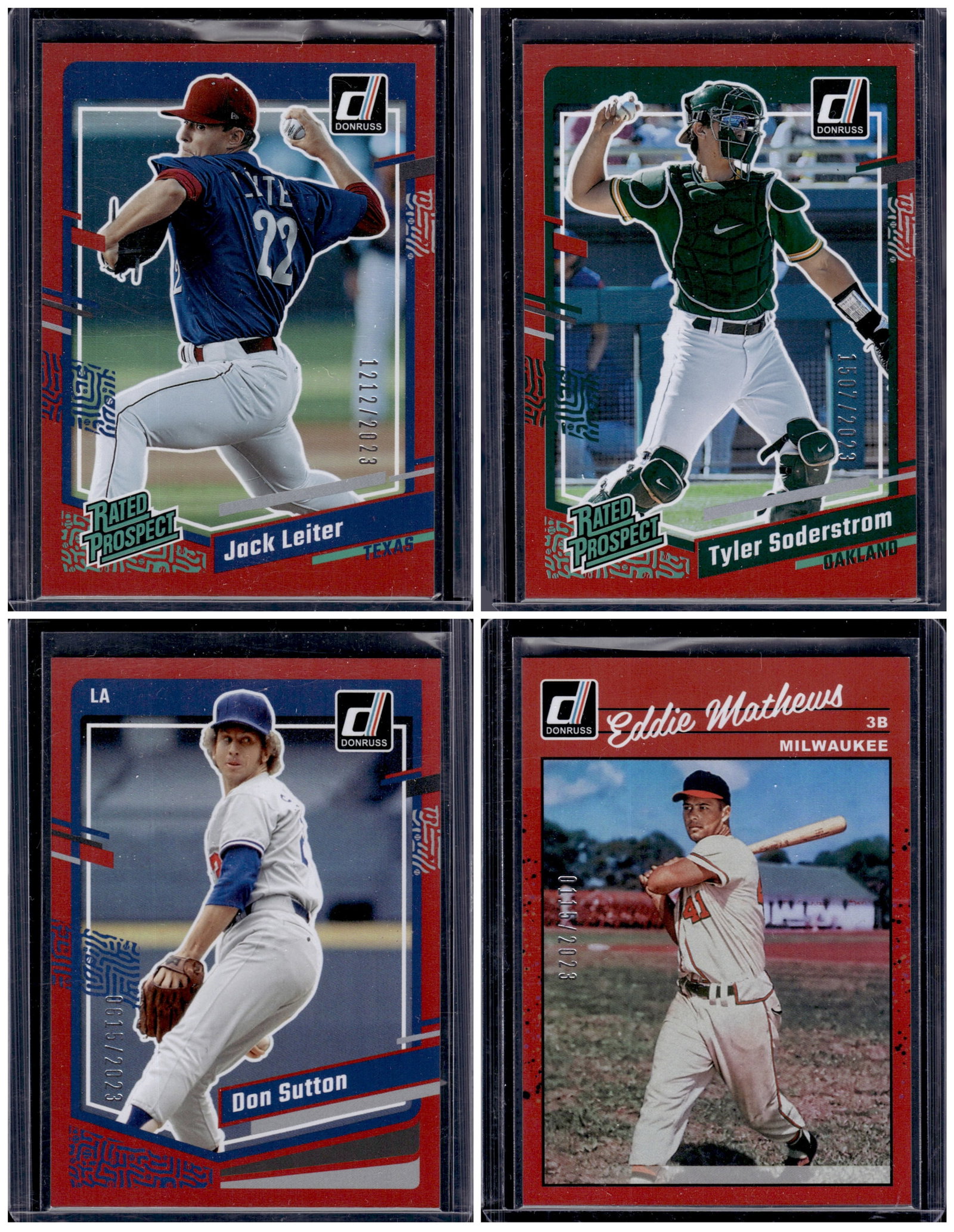 Lot of 4 2023 Donruss Baseball Red Foil /2023. Soderstrom, Leiter, Sutton, Matthews: Donruss Baseball MLB Trading & Sports Cards, Sports Cards for Sale Near Me, Prizm, Mosaic, Select, SP, SSP, Auction Memorabilia Lots for Sale On Line, World Series & Hall of Fame Players, Diamond King