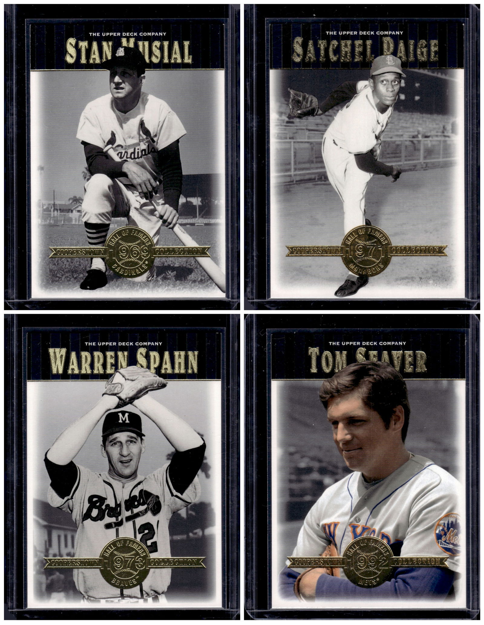 Lot of 4 2001 Upper Deck Hall of Famers. Stan Musial, Satchel Paige, Warren Spahn, Tom Seaver (1 of 1)