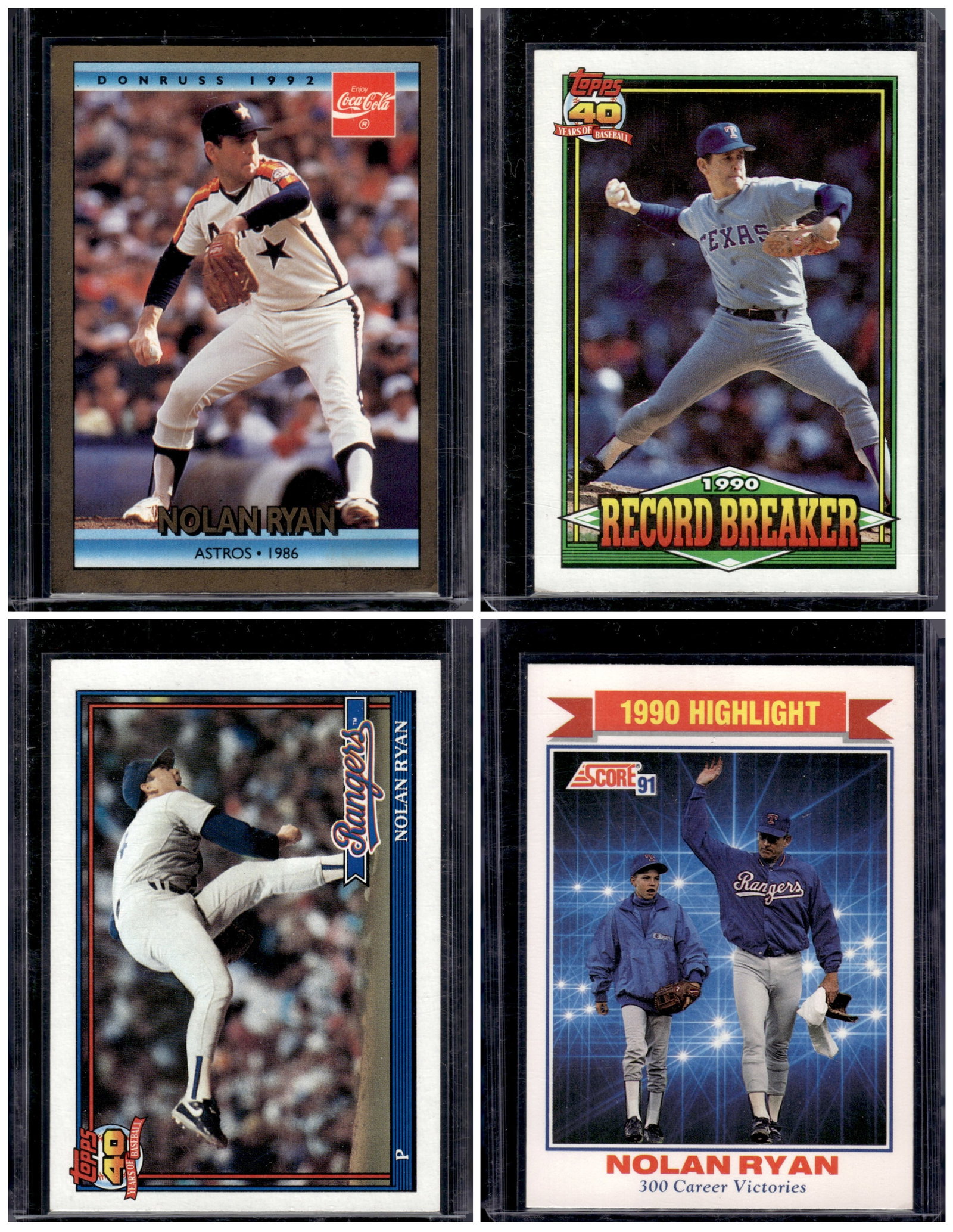 Lot of 4 Early 1990s Nolan Ryan Baseball Cards: Topps Baseball MLB Trading & Sports Cards, Sports Cards for Sale Near Me, World Series & Hall of Fame Players Memorabilia, Refractors, X-Fractors, Numbered, SP, SSP, Valuable Auction Memorabilia Lots 