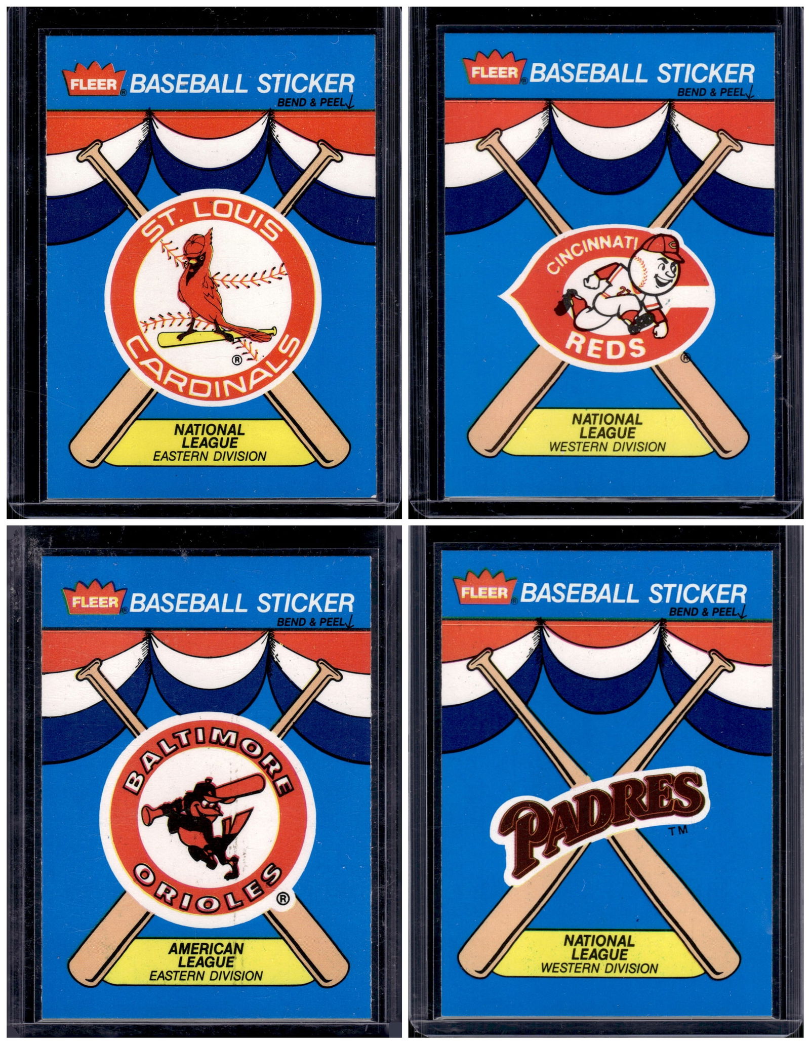 Lot of 4 1989 Fleer Baseball Team Stickers: Fleer Vintage Baseball MLB Trading & Sports Cards, Old Sports Cards for Sale Near Me, Auction Memorabilia Lots for Sale On Line, World Series & Hall of Fame Players