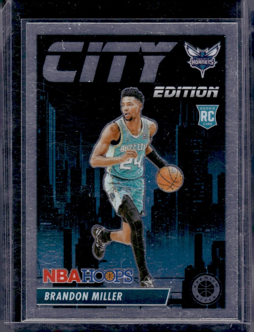 Bradon Miller Rookie Card City Edition 2023-24 Premium Stock #12 Charlotte Hornets: Panini Select, Prizm, Mosaic, Contenders, Revolution, Phoenix, NBA Hoops, Rookie NFL Sports Trading Cards, Silver, SP, SSP, Wave Prizms, Numbered Cards, Basketball sports Cards for Sale Near Me, NBA C