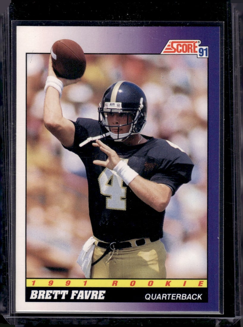 Brett Favre Rookie Card 1991 Score #611: Score Vintage Football NFL Trading Cards, Old Sports Cards for Sale Near Me, Hall of Fame & Super Bowl Player Cards, Auction Memorabilia Lots for Sale on Line