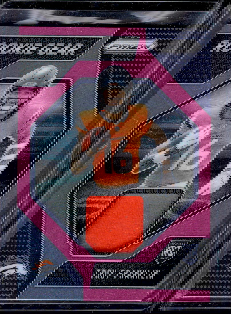 Troy Franklin Rookie Card Pink Prizm Patch 2024 Panini Prizm #RG-TFN Denver Broncos (1 of 2)