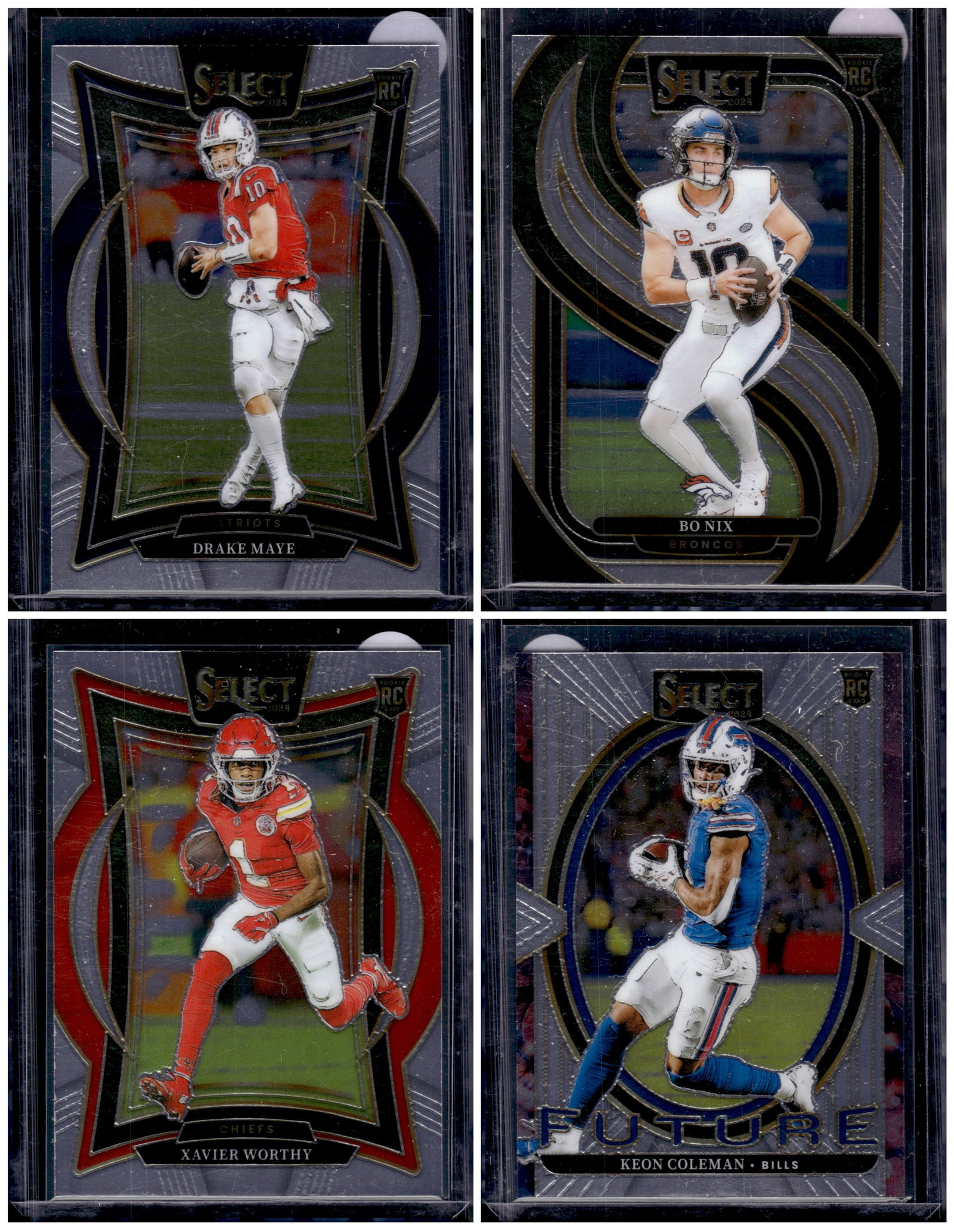 Lot of 4 2024 Panini Select NFL Rookie Cards. Drake Maye, Bo Nix, Worthy, Keon Coleman: Panini Select, Prizm, Mosaic, Contenders, Zenith, Phoenix, Illusions, Absolute, Rookie NFL Sports Trading Cards, SP, SSP, Cards, Football Cards for Sale Near Me, Superbowl & Hall of Fame Player Cards,