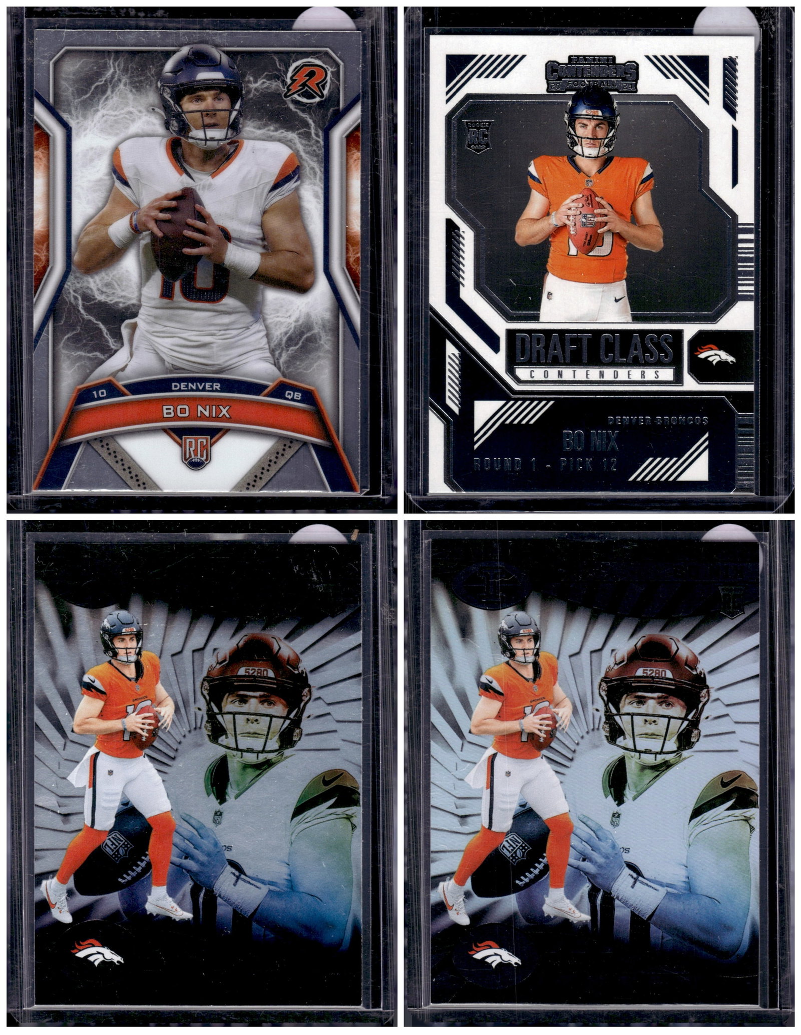 Lot of 4 Bo Nix Rookie Cards. Topps & Panini, See Pictures: Panini Select, Prizm, Mosaic, Contenders, Zenith, Phoenix, Illusions, Absolute, Rookie NFL Sports Trading Cards, SP, SSP, Cards, Football Cards for Sale Near Me, Superbowl & Hall of Fame Player Cards,