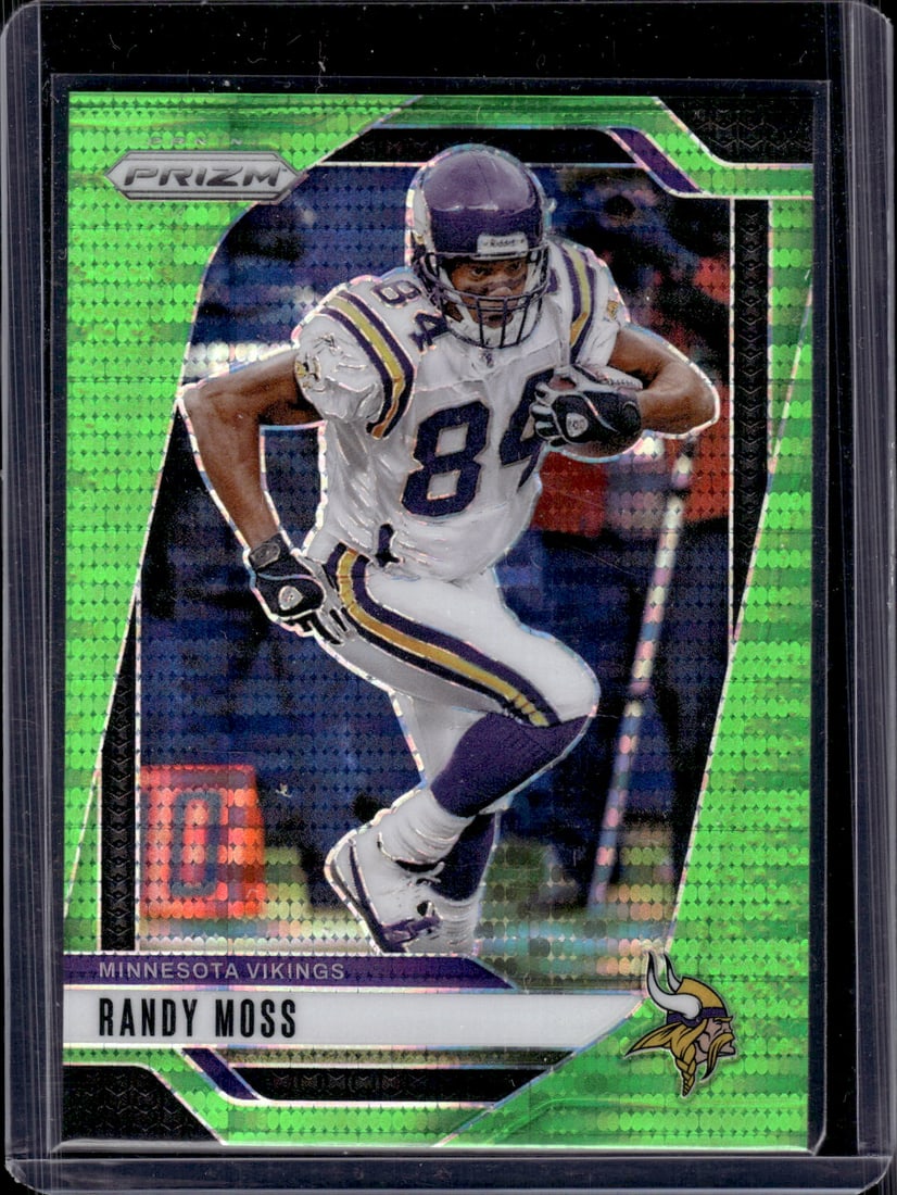 Randy Moss Neon Green Pulsar 2024 Panini Prizm #192 Vikings, Patriots: Panini Select, Prizm, Mosaic, Contenders, Zenith, Phoenix, Illusions, Absolute, Rookie NFL Sports Trading Cards, SP, SSP, Cards, Football Cards for Sale Near Me, Superbowl & Hall of Fame Player Cards,