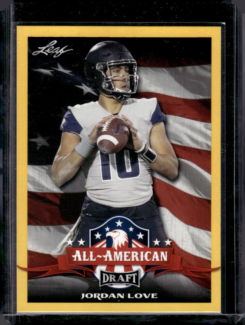 Jordan Love Rookie Card Gold 2020 Leaf Draft #71 Green Bay Packers, Utah State: Leaf, Vintage Football NFL Trading Cards, Old Sports Cards for Sale Near Me, Hall of Fame & Super Bowl Player Cards, Auction Memorabilia Lots for Sale on Line