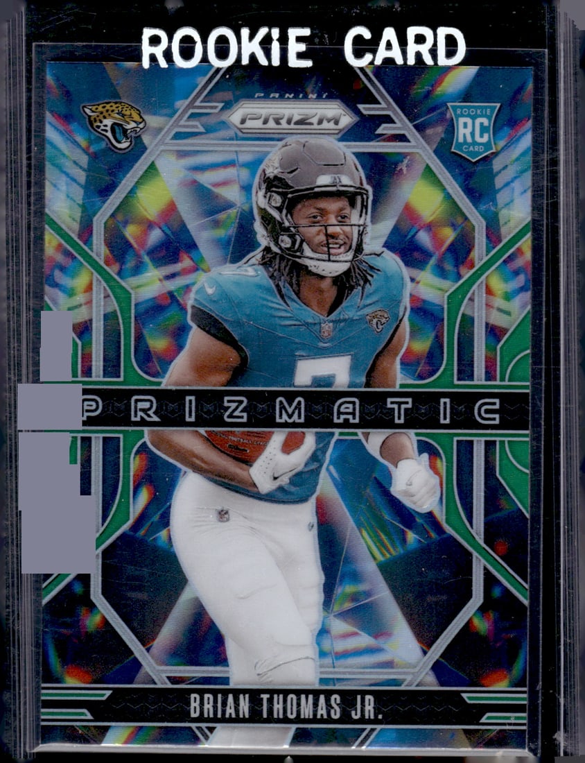 Brian Thomas Jr. Rookie Card Prizmatic Green Prizm 2024 Prizm #19 Jacksonville Jaguars: Panini Select, Prizm, Mosaic, Contenders, Zenith, Phoenix, Illusions, Absolute, Rookie NFL Sports Trading Cards, SP, SSP, Cards, Football Cards for Sale Near Me, Superbowl & Hall of Fame Player Cards,