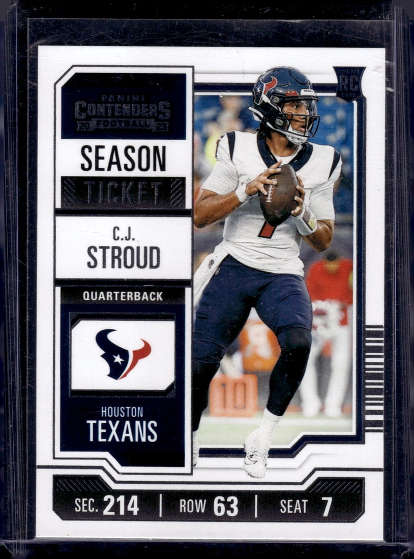 Cj Stroud Rookie Card Season Ticket 2023 Panini Contenders #40 Houston Texans: Panini Select, Prizm, Mosaic, Contenders, Zenith, Phoenix, Illusions, Absolute, Rookie NFL Sports Trading Cards, SP, SSP, Cards, Football Cards for Sale Near Me, Superbowl & Hall of Fame Player Cards,