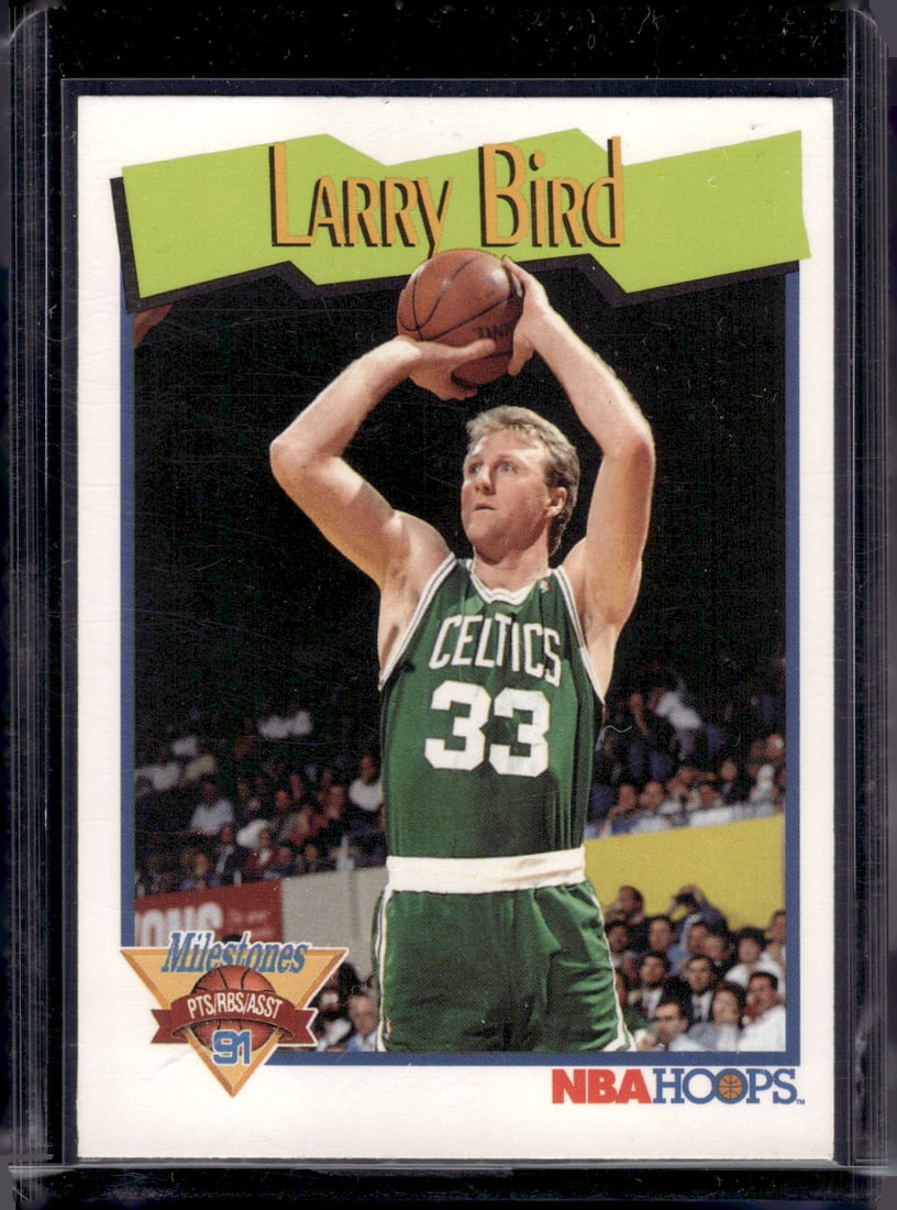 Larry Bird Milestones 1991-92 NBA Hoops #314 Boston Celtics: Panini Select, Prizm, Mosaic, Contenders, Revolution, Phoenix, NBA Hoops, Rookie NFL Sports Trading Cards, Silver, SP, SSP, Wave Prizms, Numbered Cards, Basketball sports Cards for Sale Near Me, NBA C