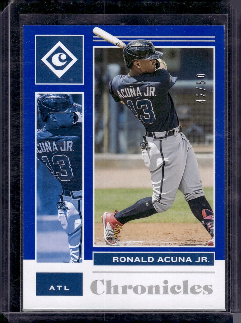 Ronald Acuna Jr. Blue /50 2021 Chronicles Legacy #12 Atlanta Braves: Panini Baseball MLB Trading & Sports Cards, Sports Cards for Sale Near Me, Prizm, Mosaic, Select, SP, SSP, Auction Memorabilia Lots for Sale On Line, World Series & Hall of Fame Players