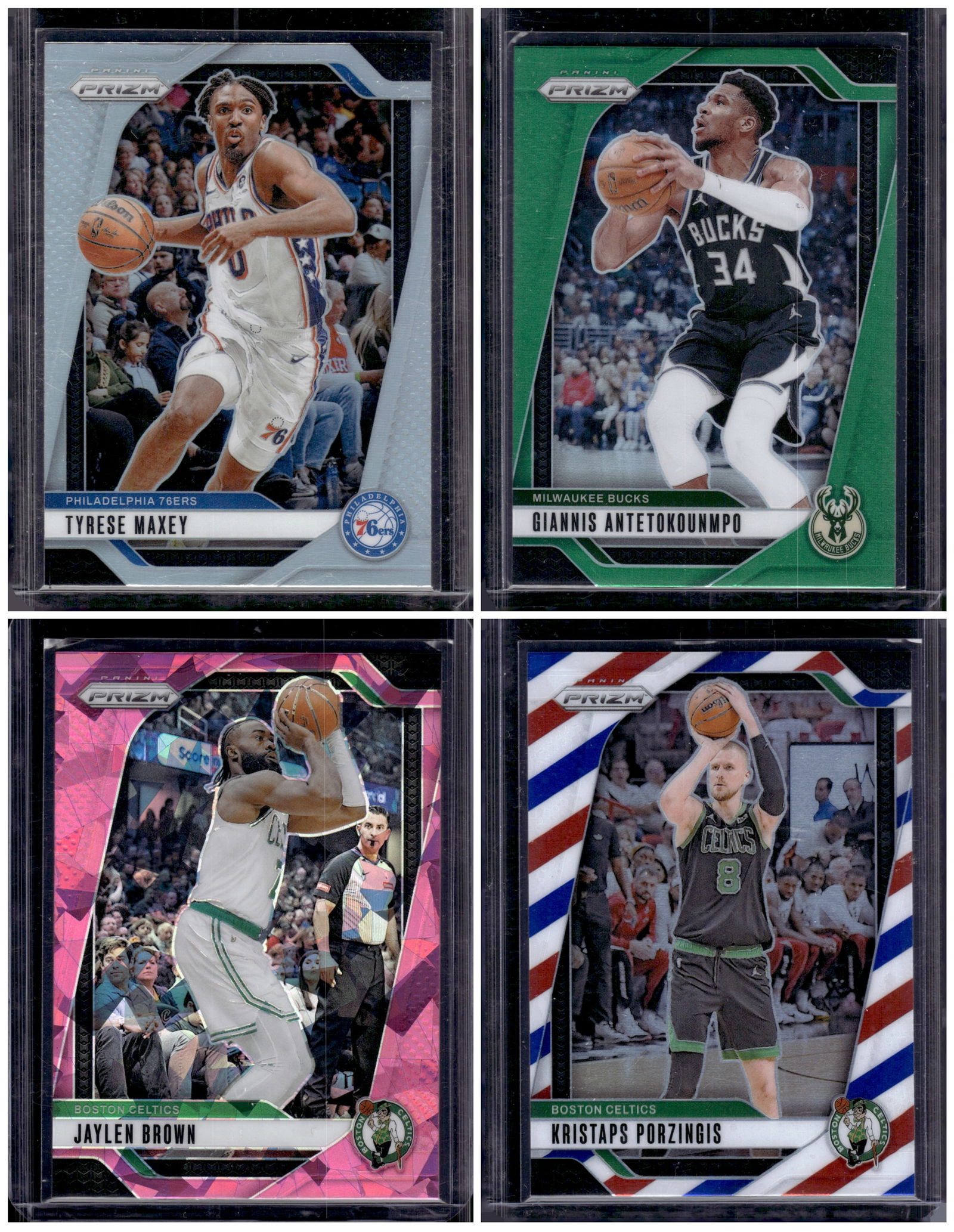 Lot of 4 2024-25 Prizm NBA Prizms & Cracked Ices. Maxey, Jaylen Brown, Antetokounmpo (1 of 1)