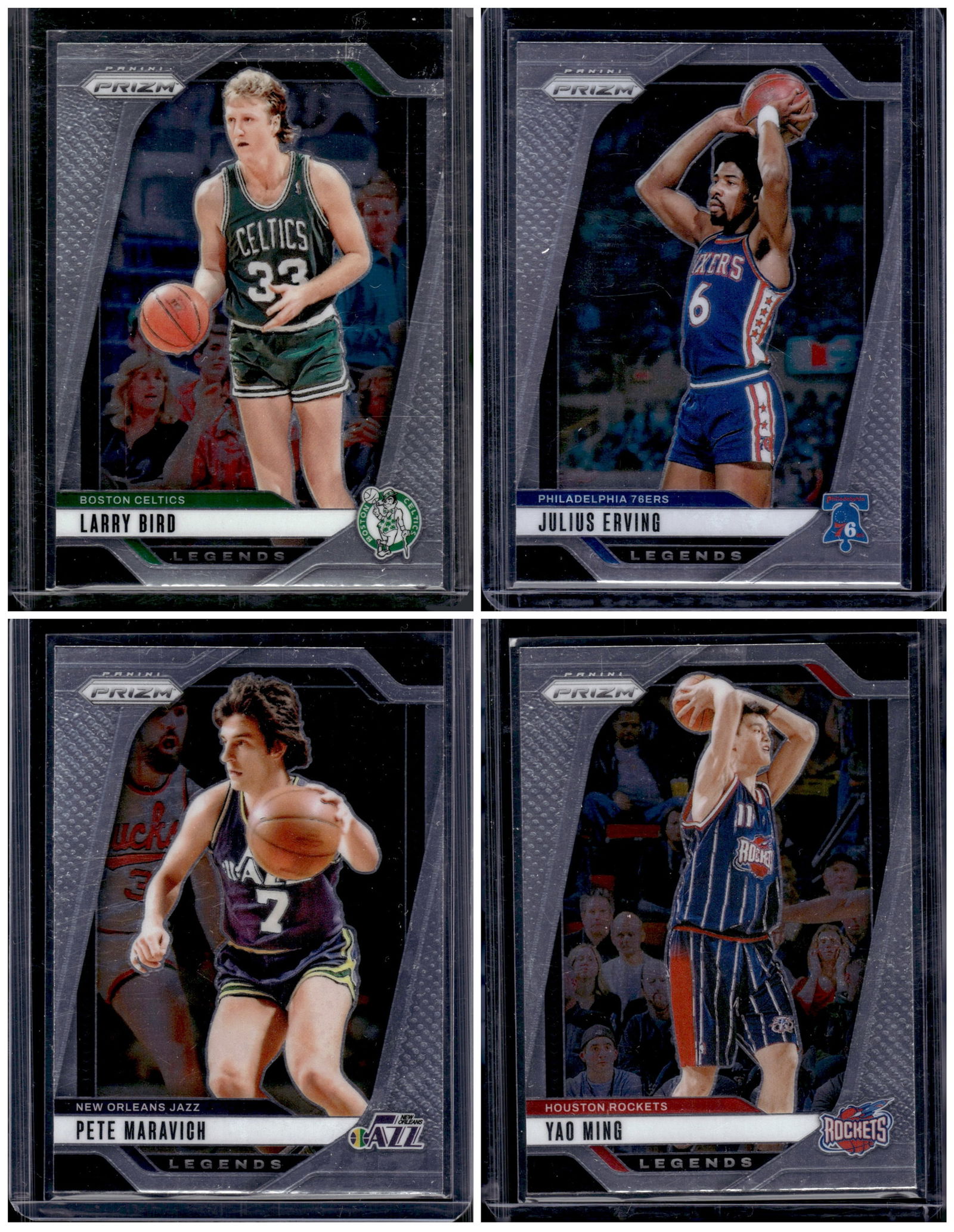 Lot of 4 2024-25 Prizm NBA Legends. Larry Bird, Julius Erving, Pete Maravich, Yao Ming (1 of 1)