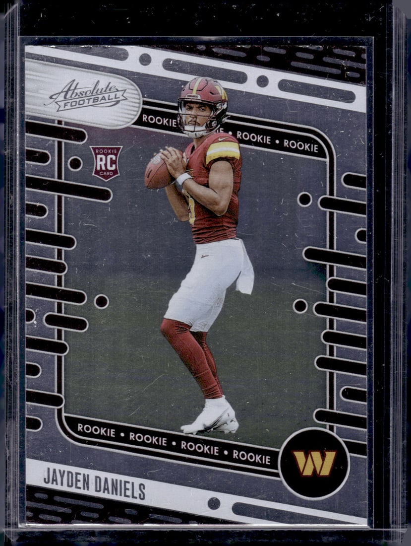 Jayden Daniels Rookie Card 2024 Panini Absolute #102 Washington Commanders: Panini Select, Prizm, Mosaic, Contenders, Zenith, Phoenix, Illusions, Absolute, Rookie NFL Sports Trading Cards, SP, SSP, Cards, Football Cards for Sale Near Me, Superbowl & Hall of Fame Player Cards,